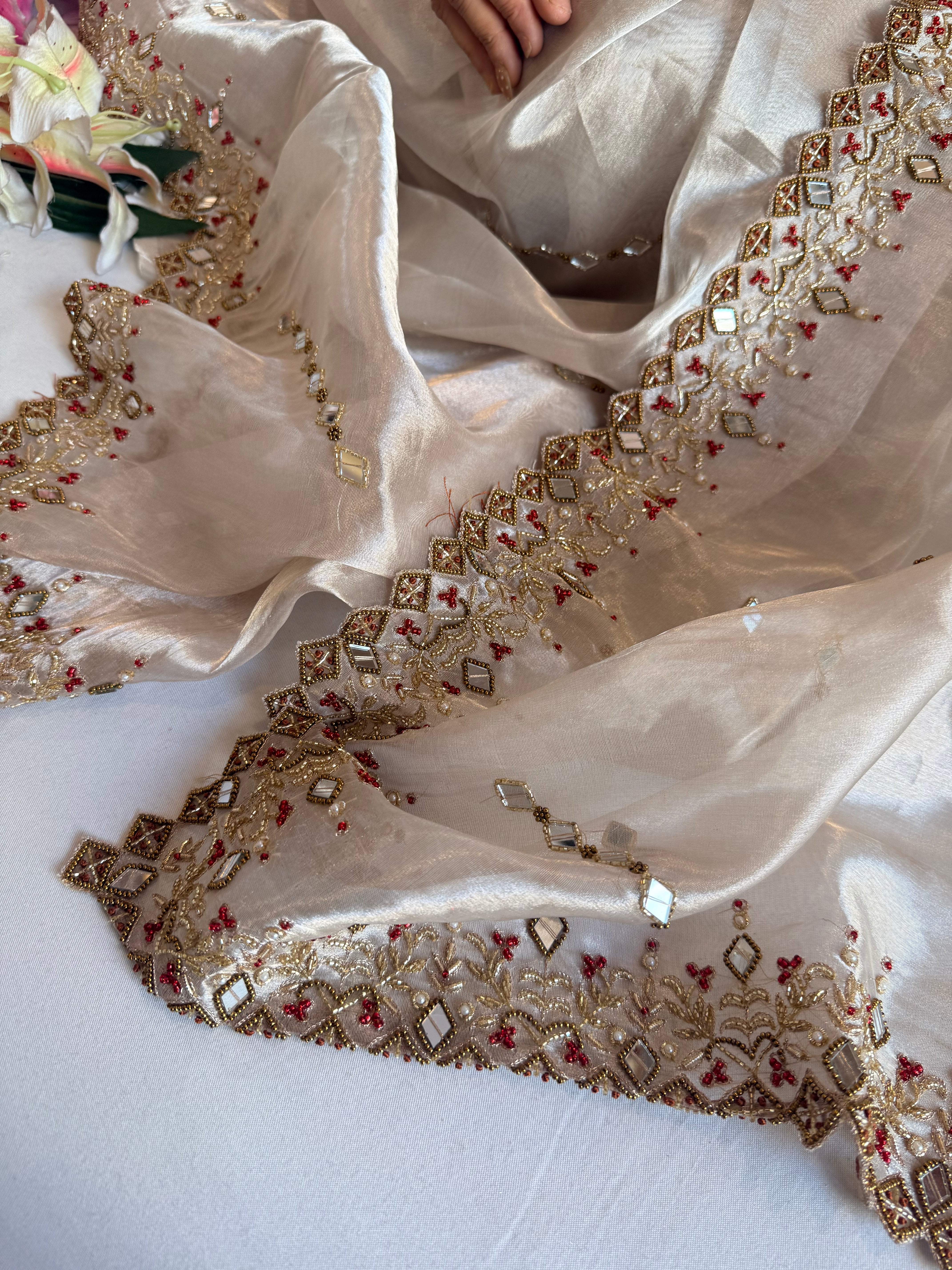 Jheel edit tissue silk diamond hand embroidered kadhwa saree