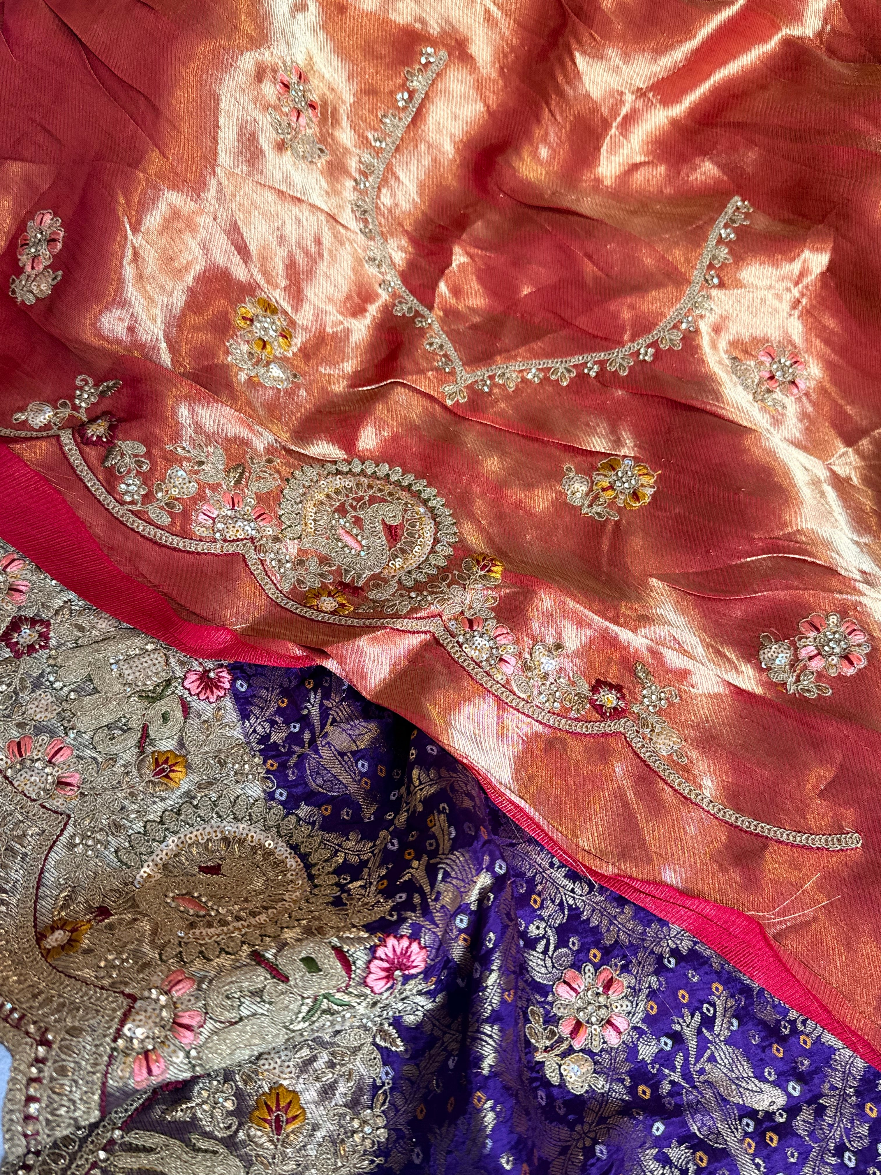 Banarasi bandhej crepe tissue silk embroidered saree