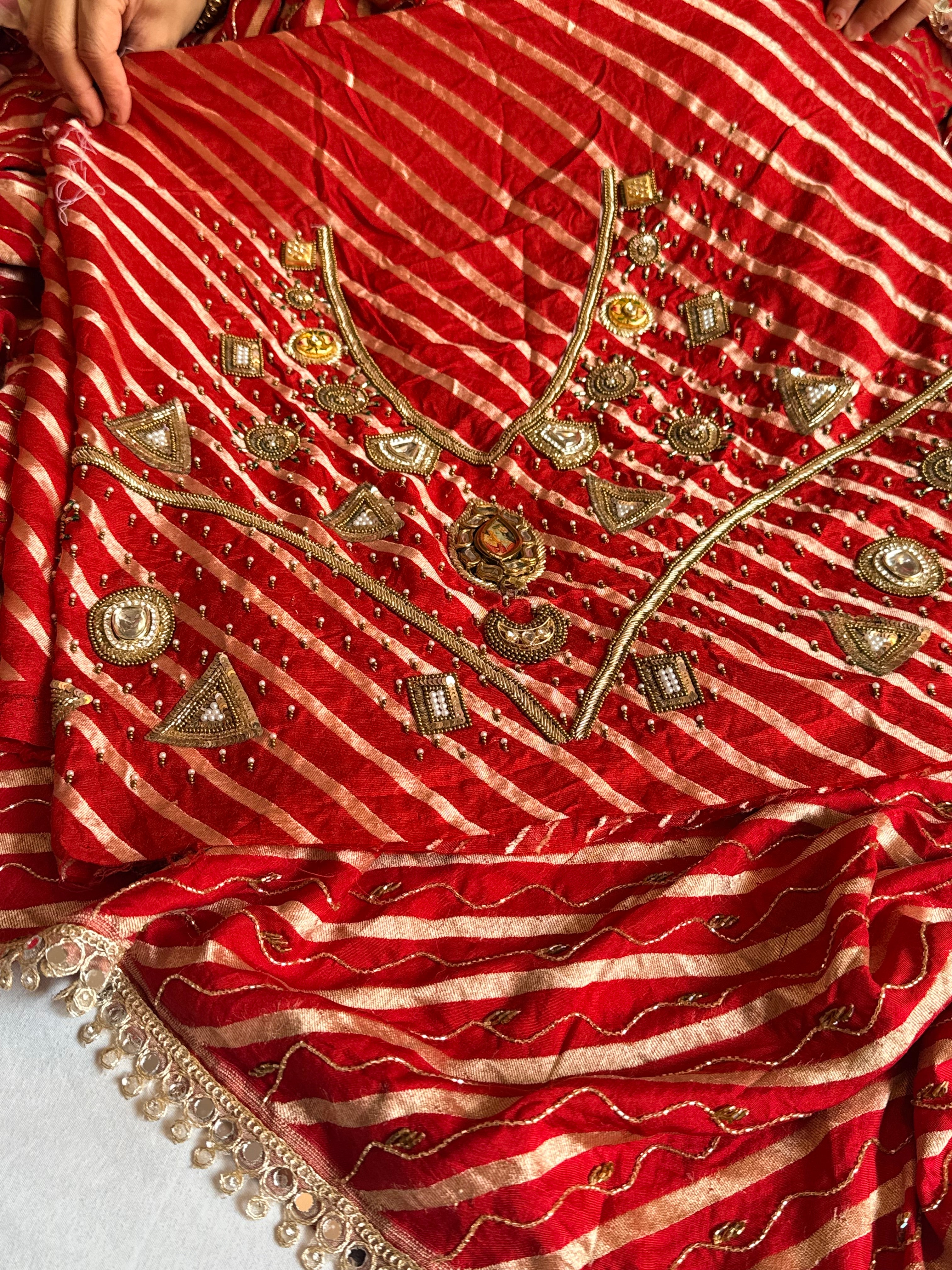 Moonga silk bridal red hand embroidered jadauwork kadhwa saree