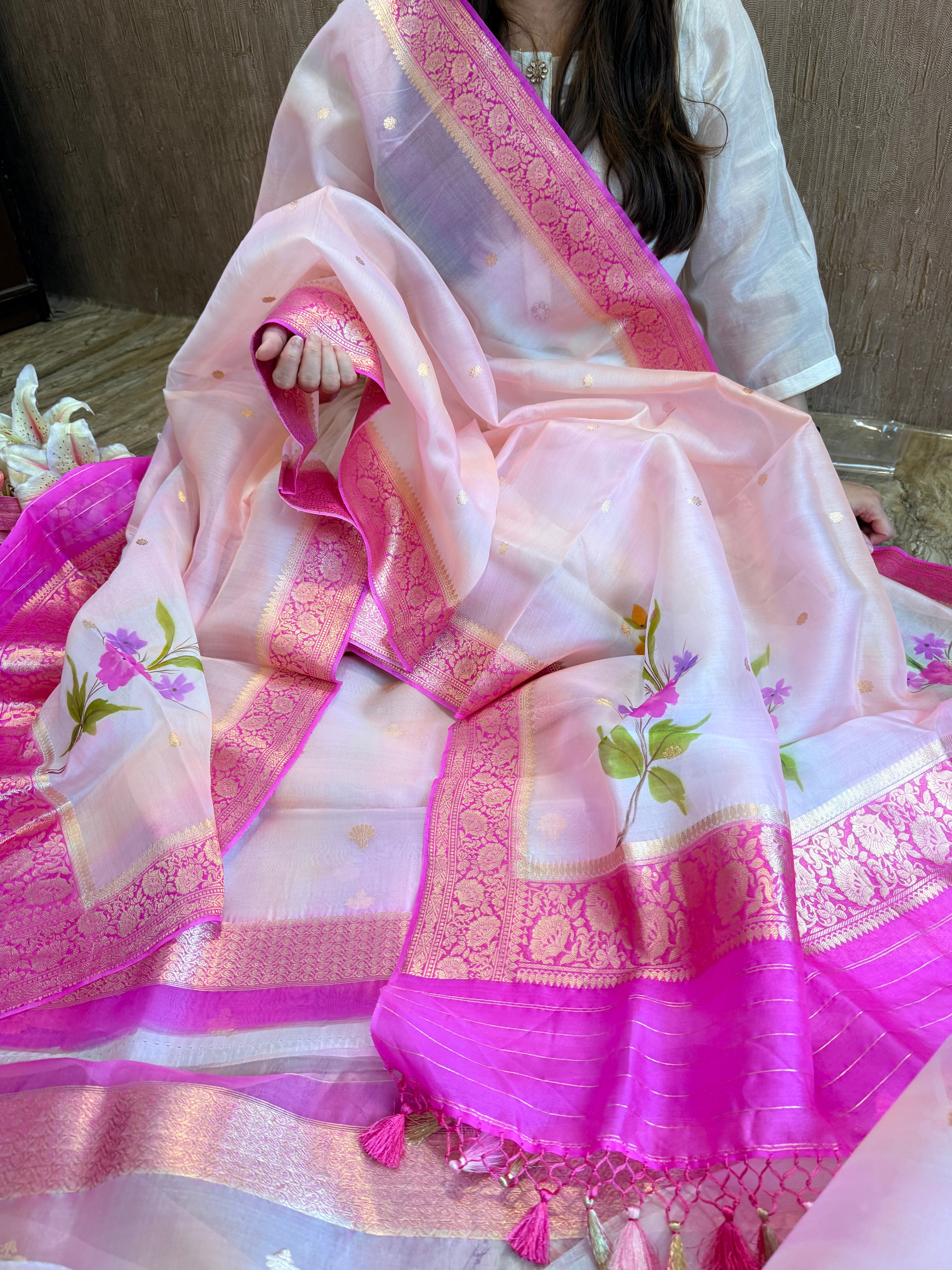Rainbow chap dye kora silk handpainted suit sets
