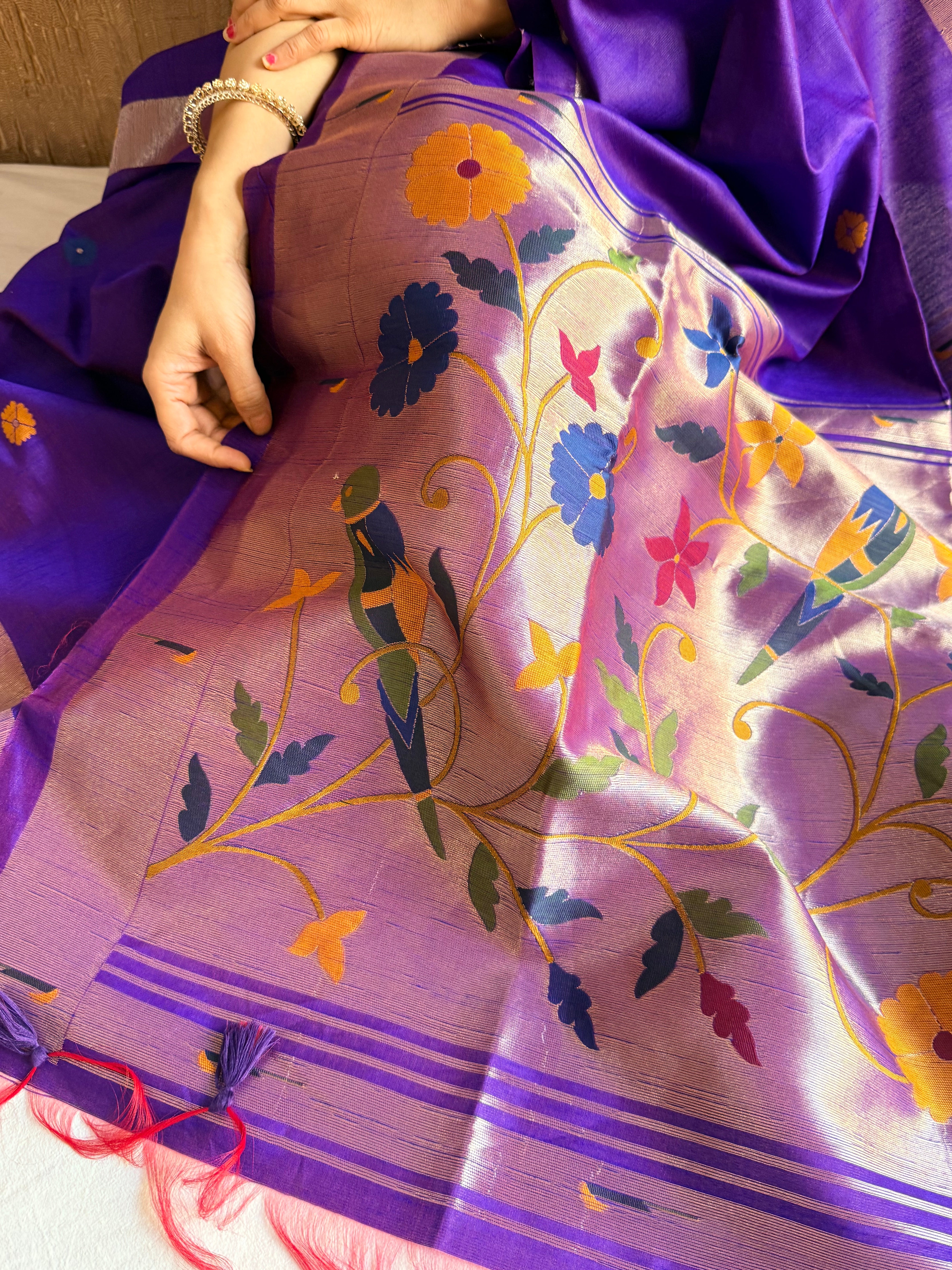 Banarasi chanderi paithani border meenakari saree