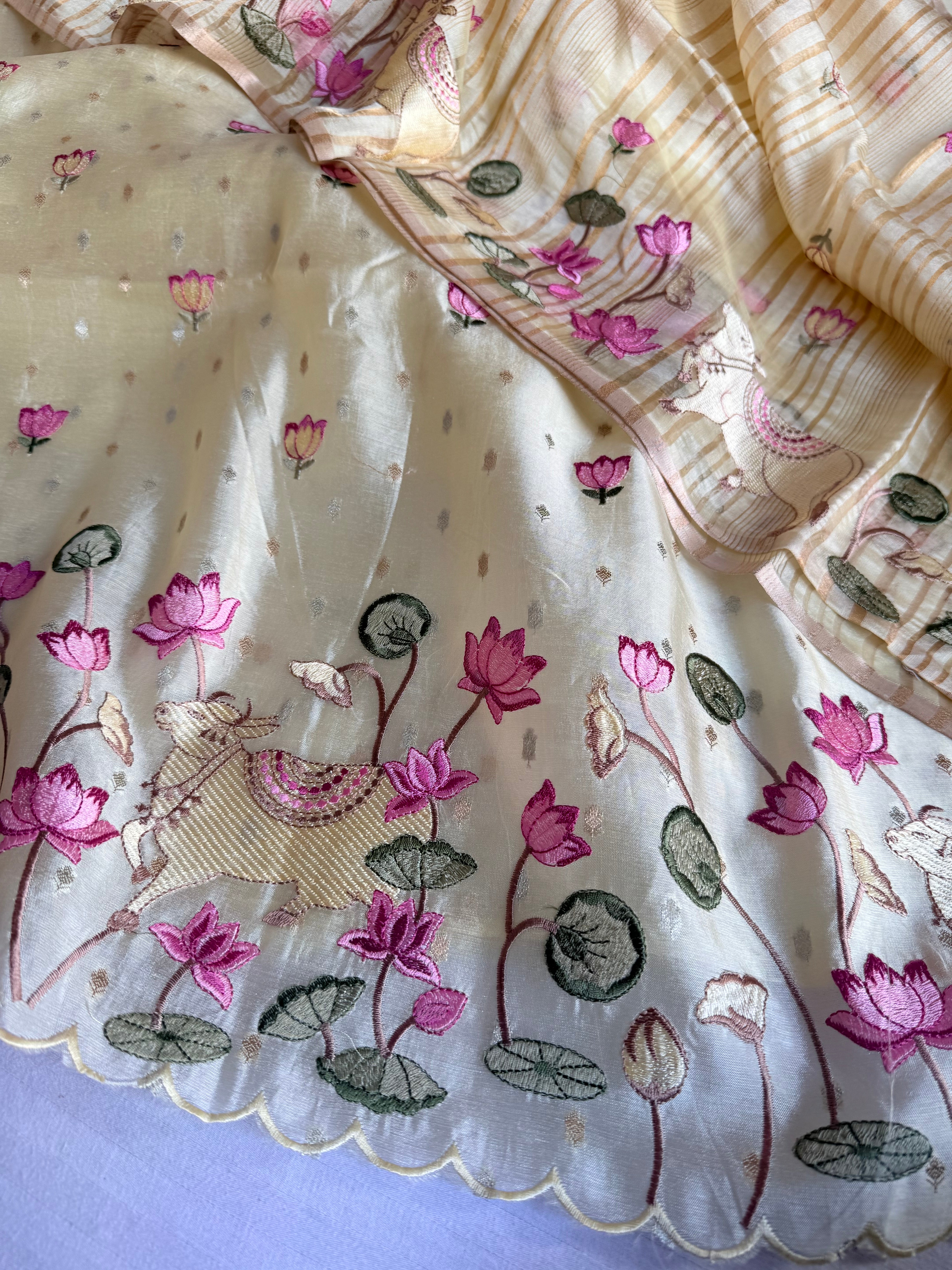Suits under 10k - Spun chiniya silk parsi gara hand embroidered suit set