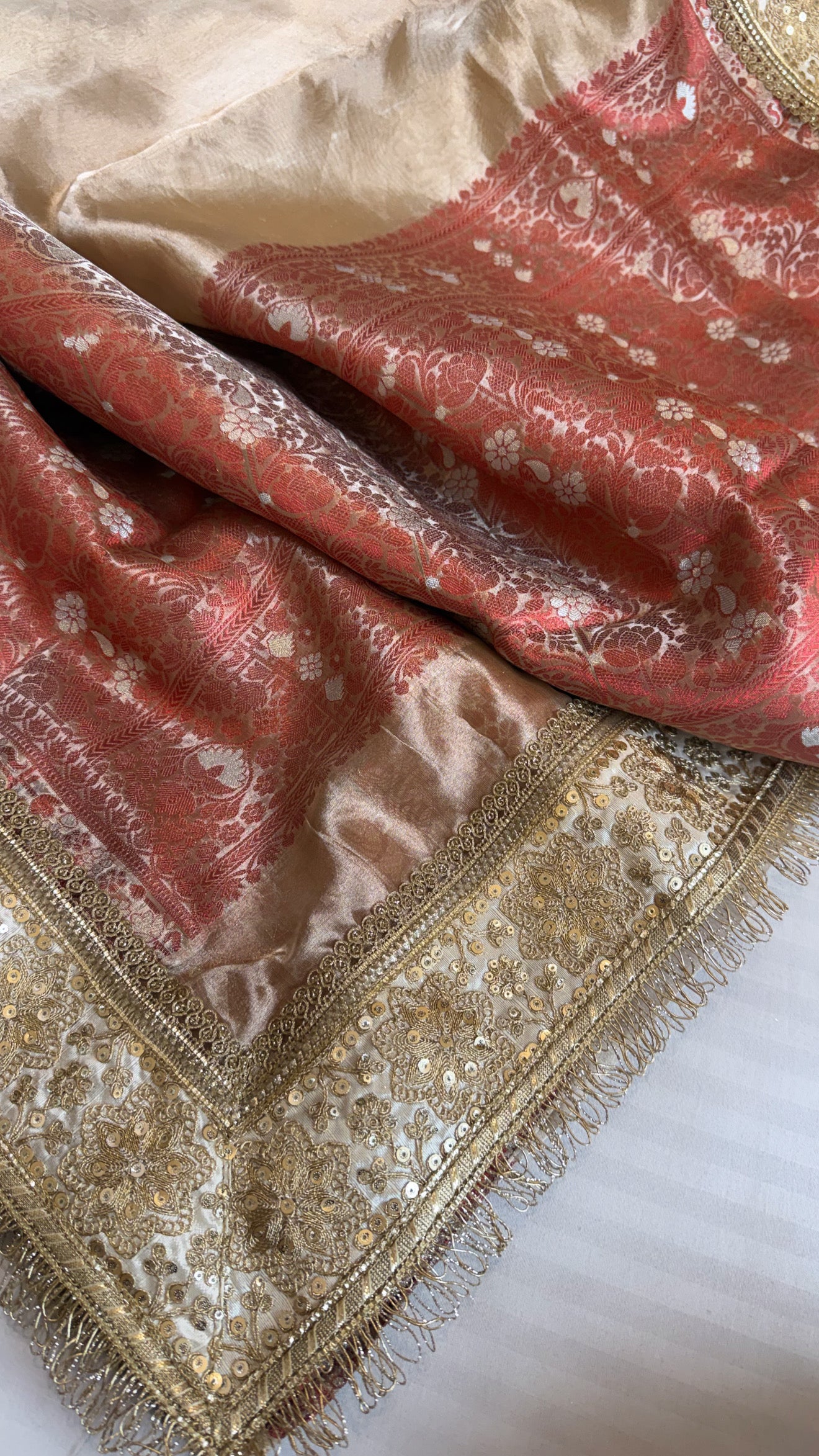 Maharani champagne gold tissue silk kadhwa gotapatti saree