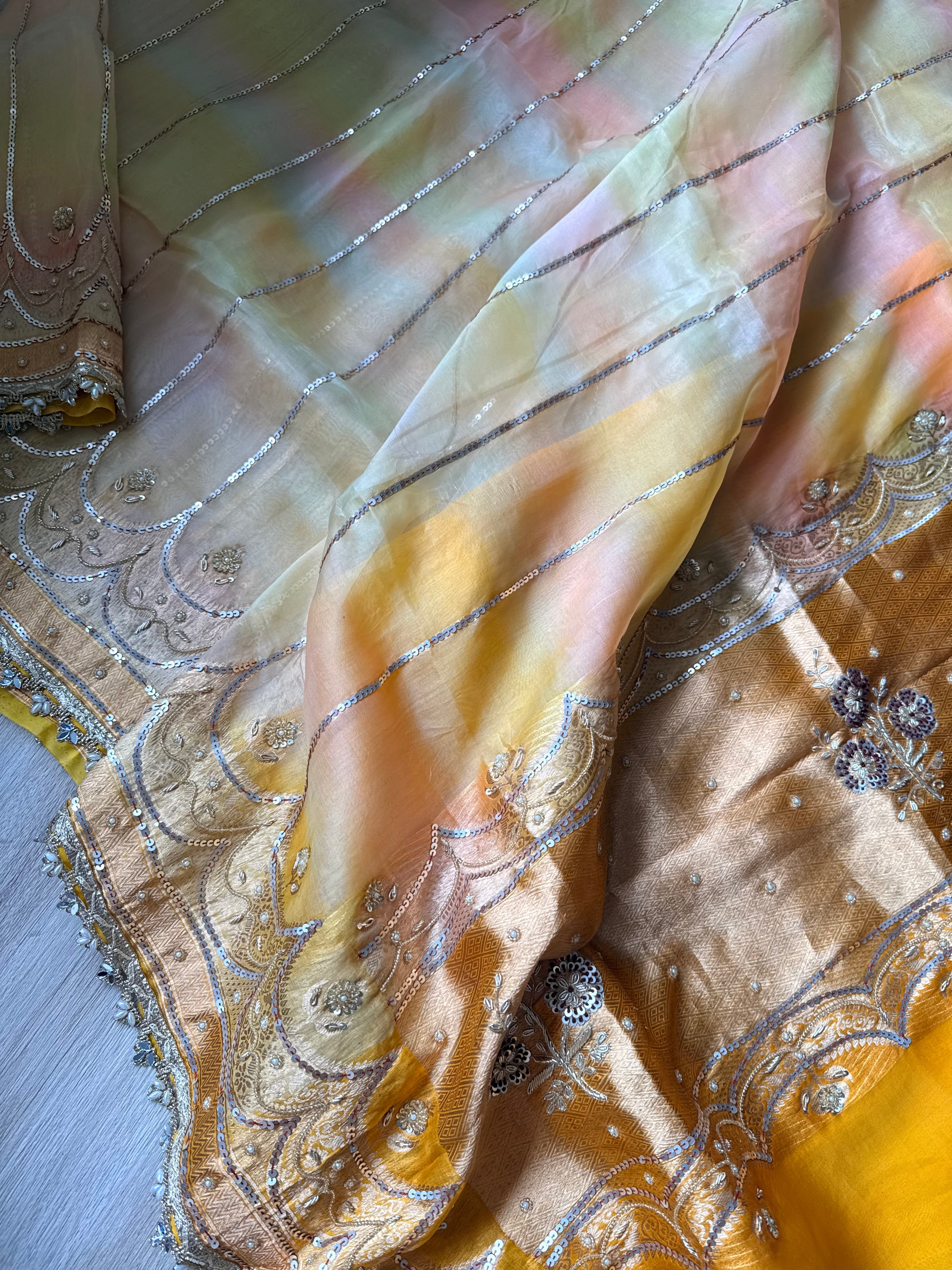 Rangbirangi 2.0 kora silk hand embroidered kadhwa weaving banarasi saree