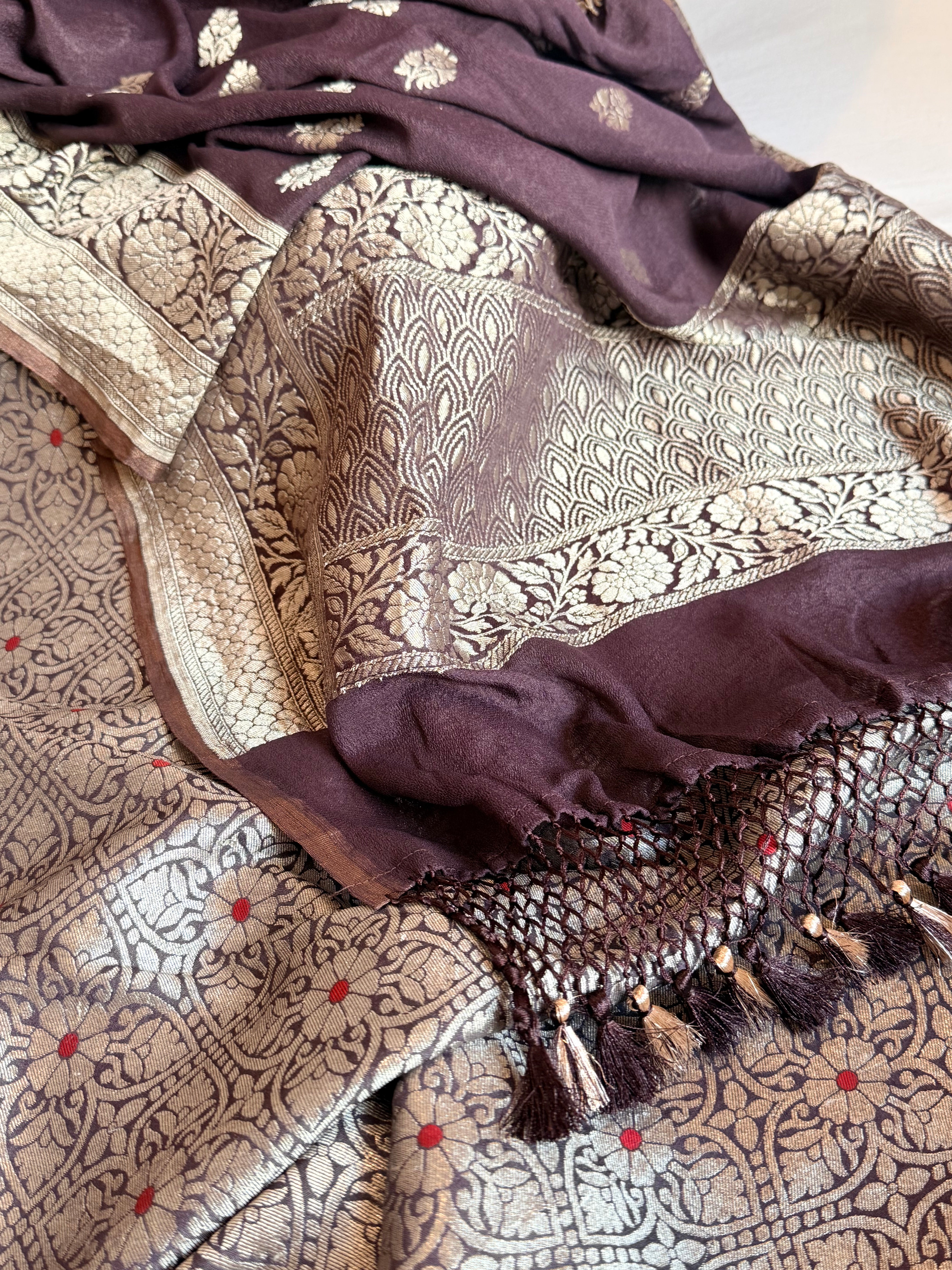 Chocolate brown moonga brocade ambose meenakari suit set