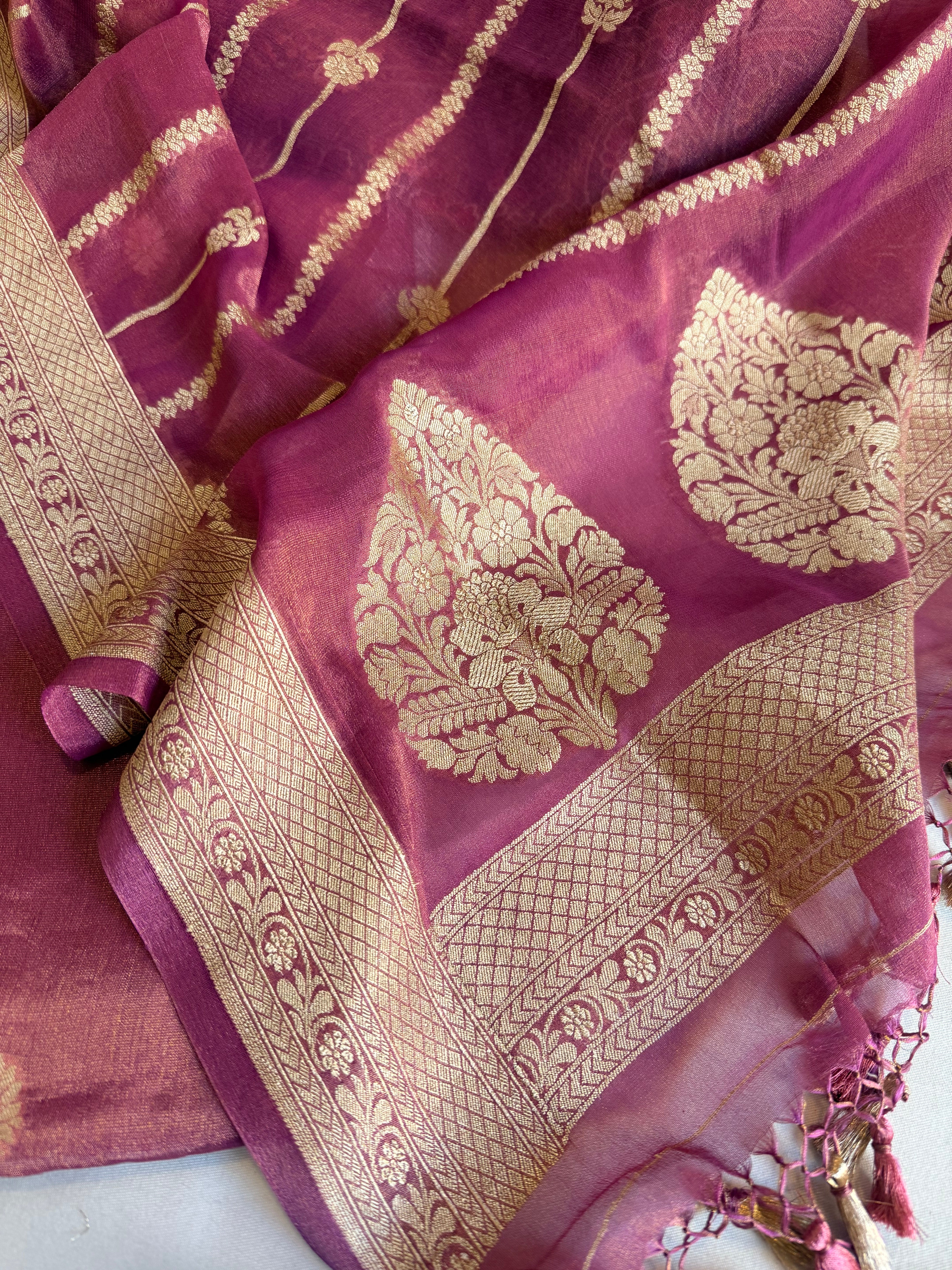 Deep purple banarasi tissue gorgette kadhwa suit set