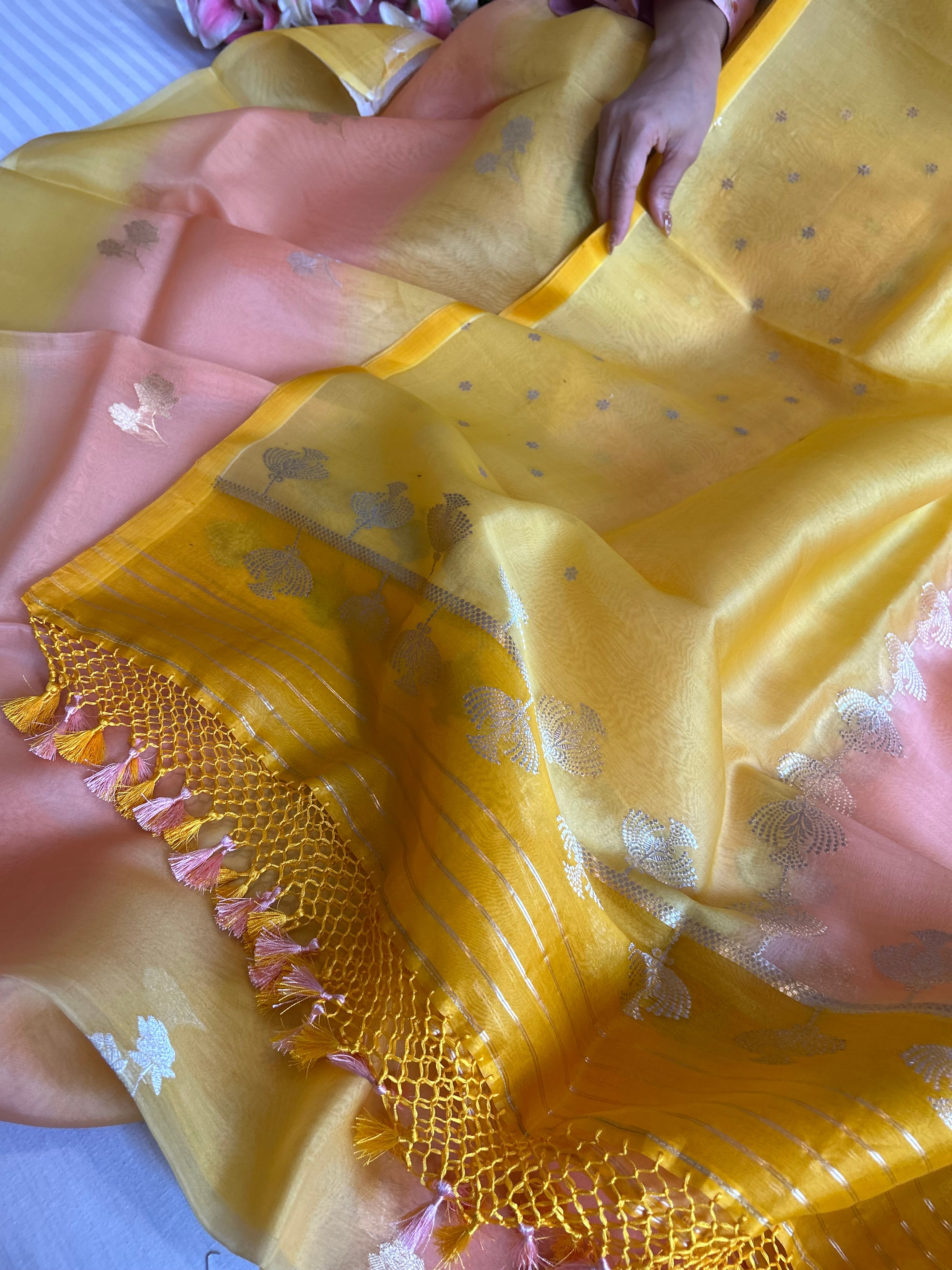 Rainbow dye banarasi kora silk kadhwa buti suit sets