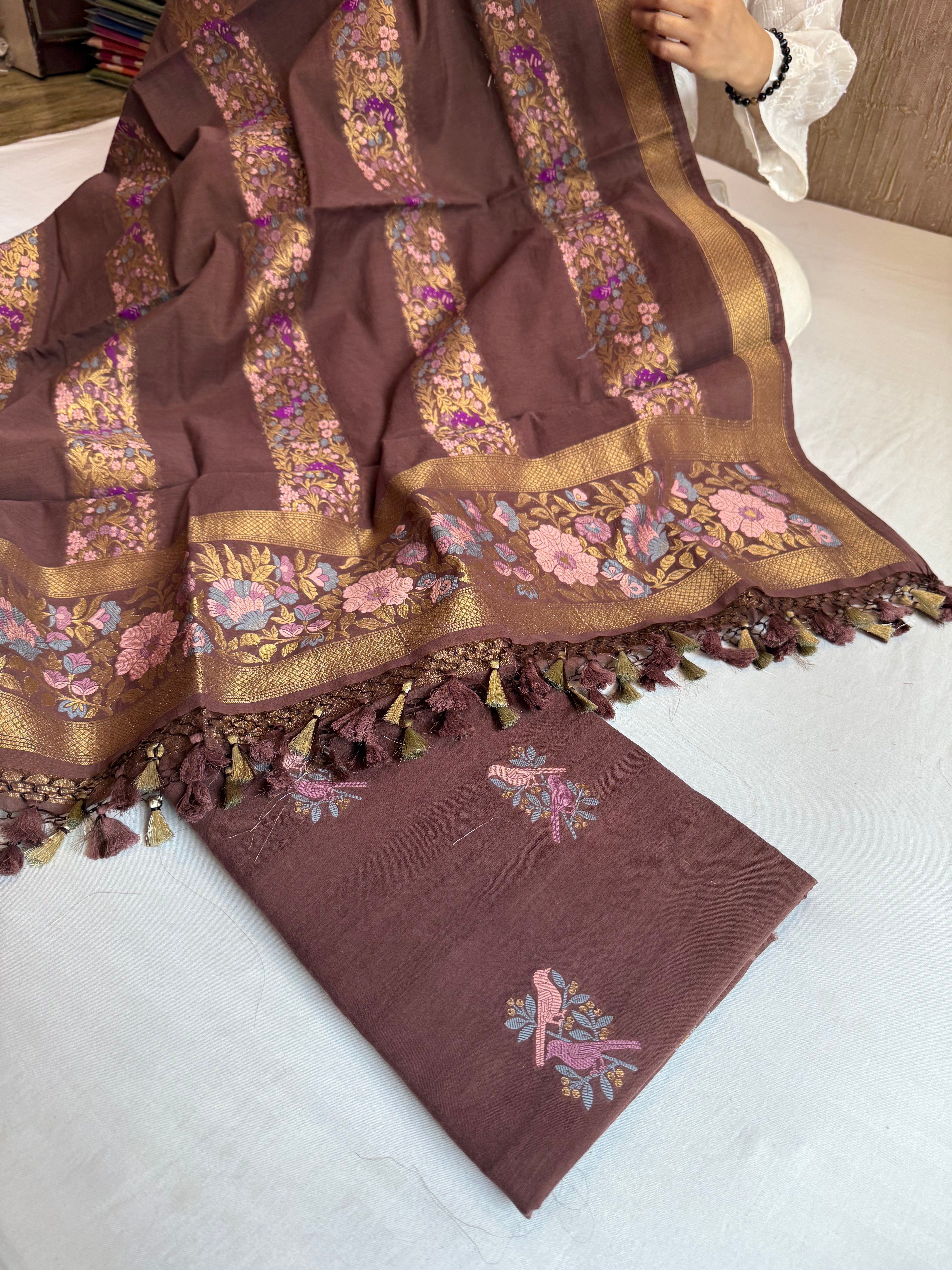 Banarasi cotton resham meenakari suit set