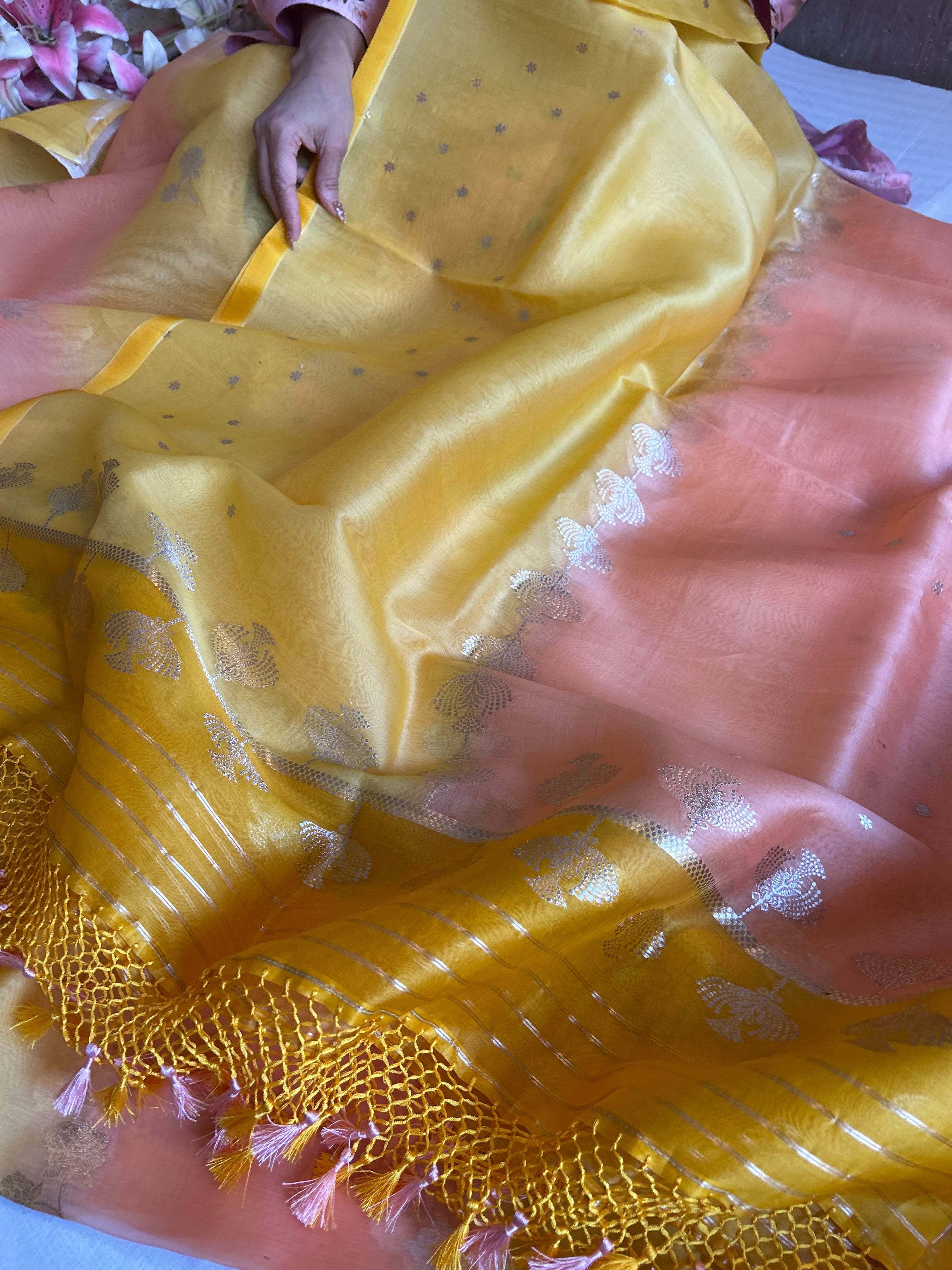 Rainbow dye banarasi kora silk kadhwa buti suit sets