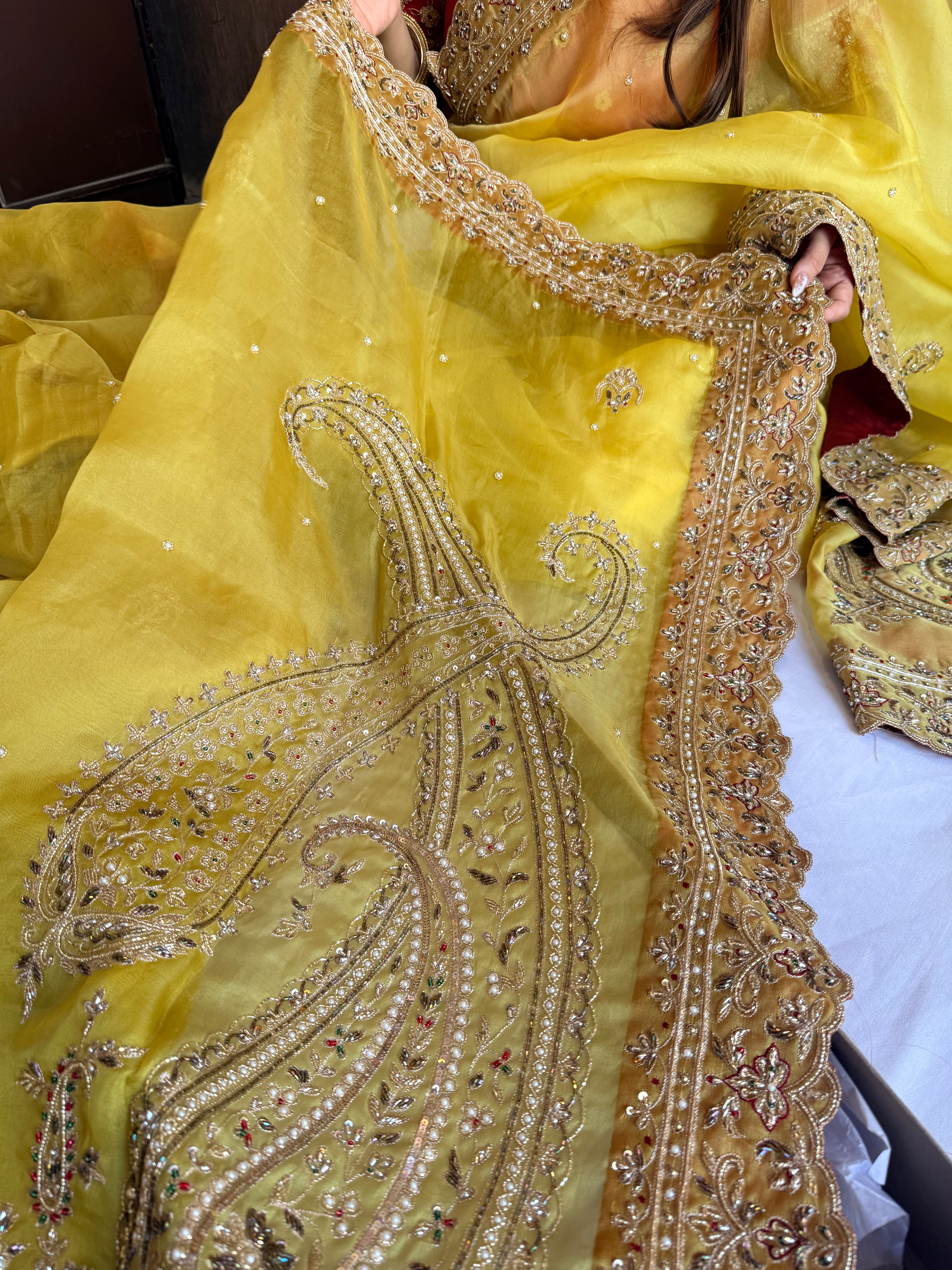 Mummy ki purani wali saree edit - Pineapple yellow kora silk kadhwa hand embroidered saree