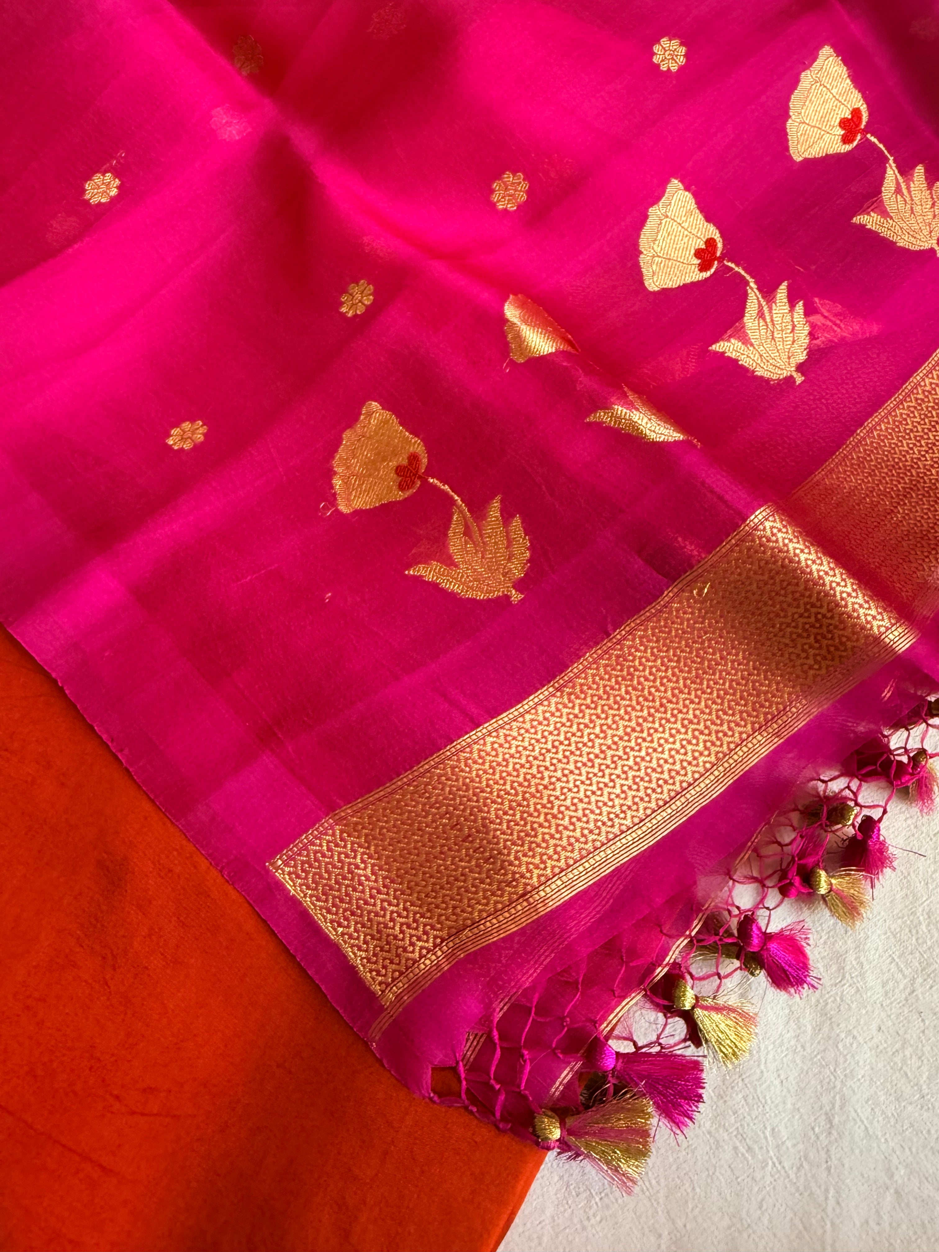 Rose buta spun chiniya silk kadhwa buti suit set
