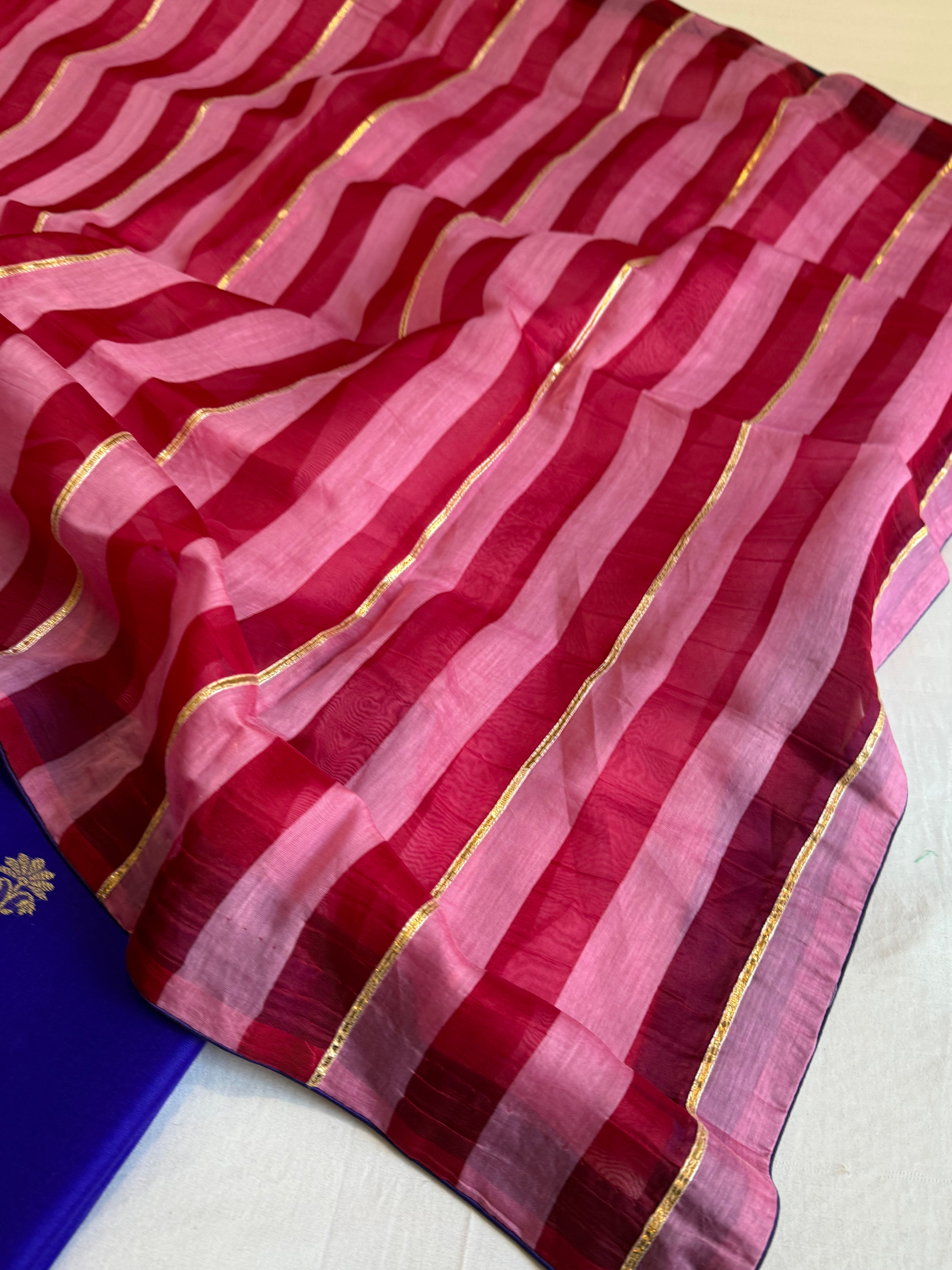 Banarasi kora silk striped kadhwa suit set