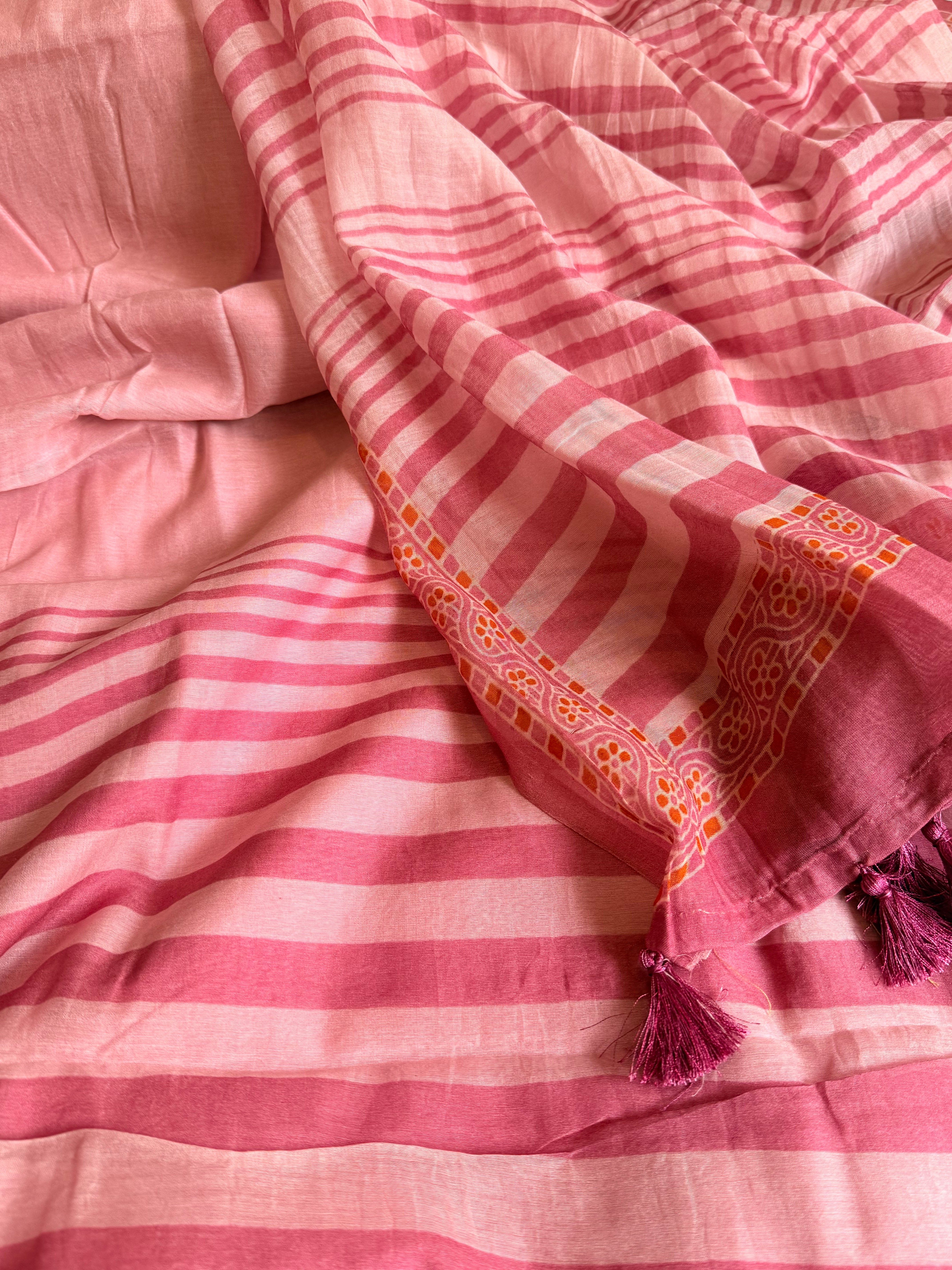 Onion pink mul cotton printed kadhwa weaving suit set