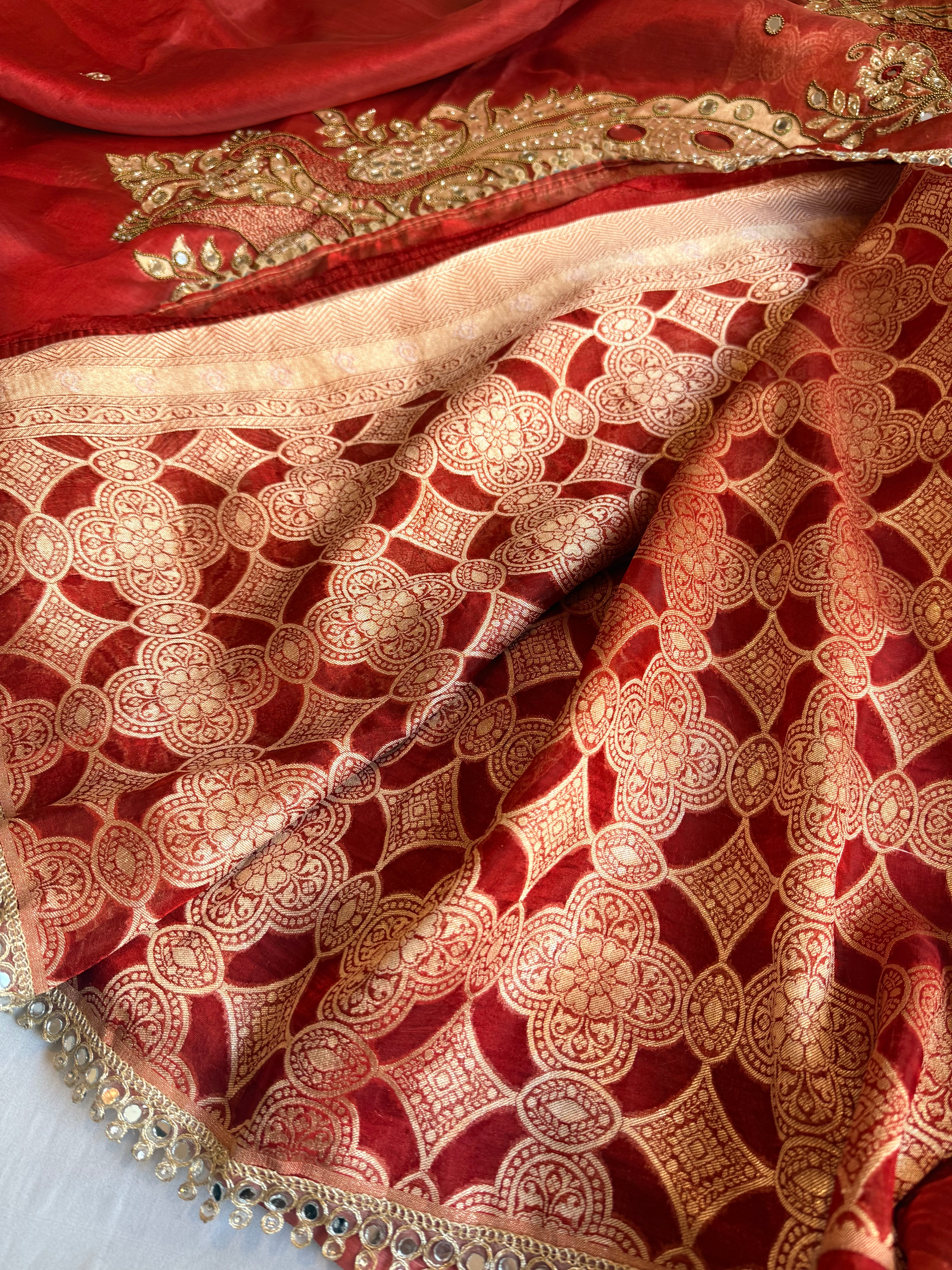 Dhup chao effect tissue silk mirrorwork hand embroidered paithani pallu kadhwa saree
