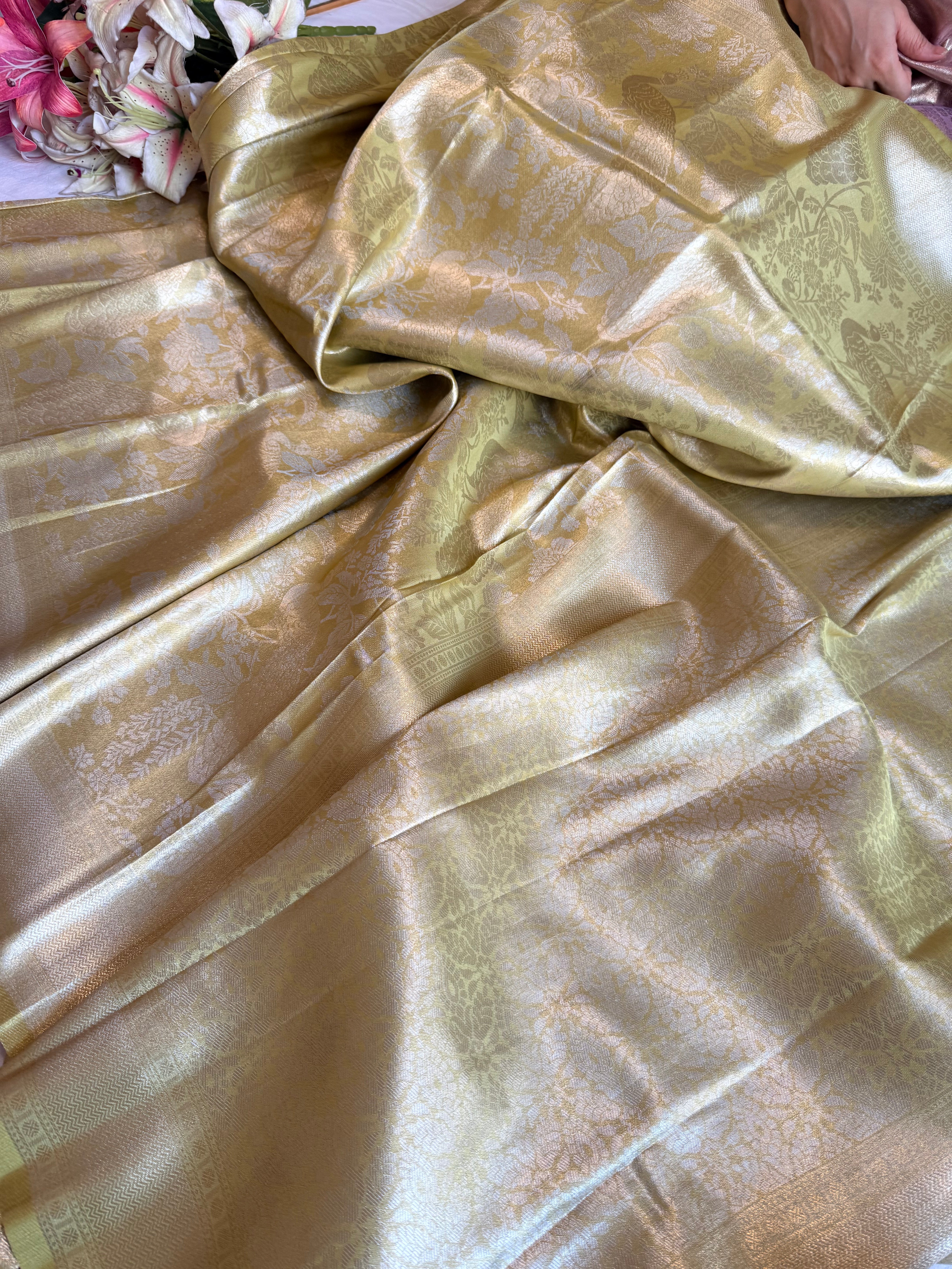 Kanjivaram inspired - Mint green tissue brocade kadhwa weaving saree