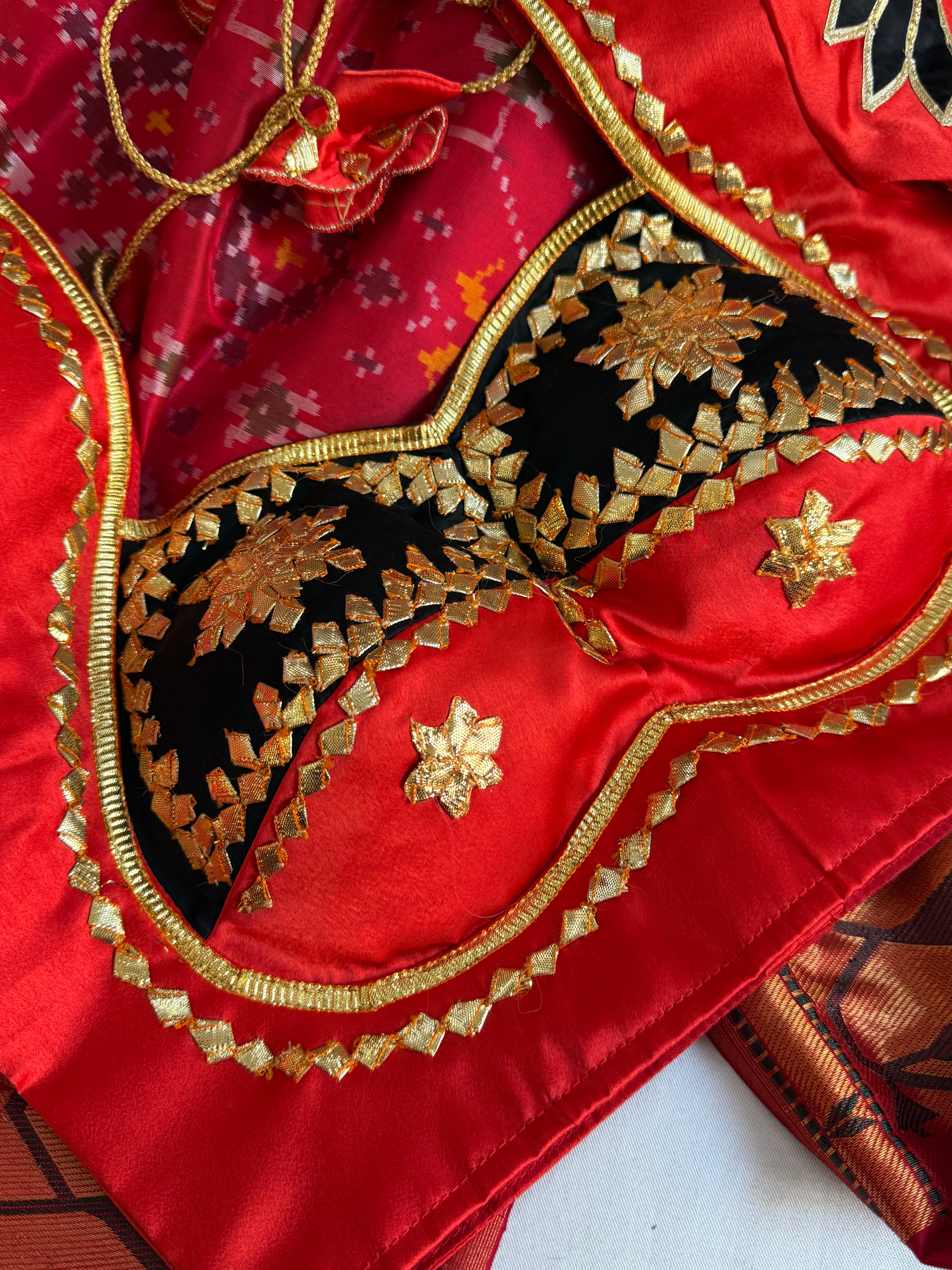 Aangi blouse - Red & Black mashru satin silk stitched free size aangi hand embroidered blouse