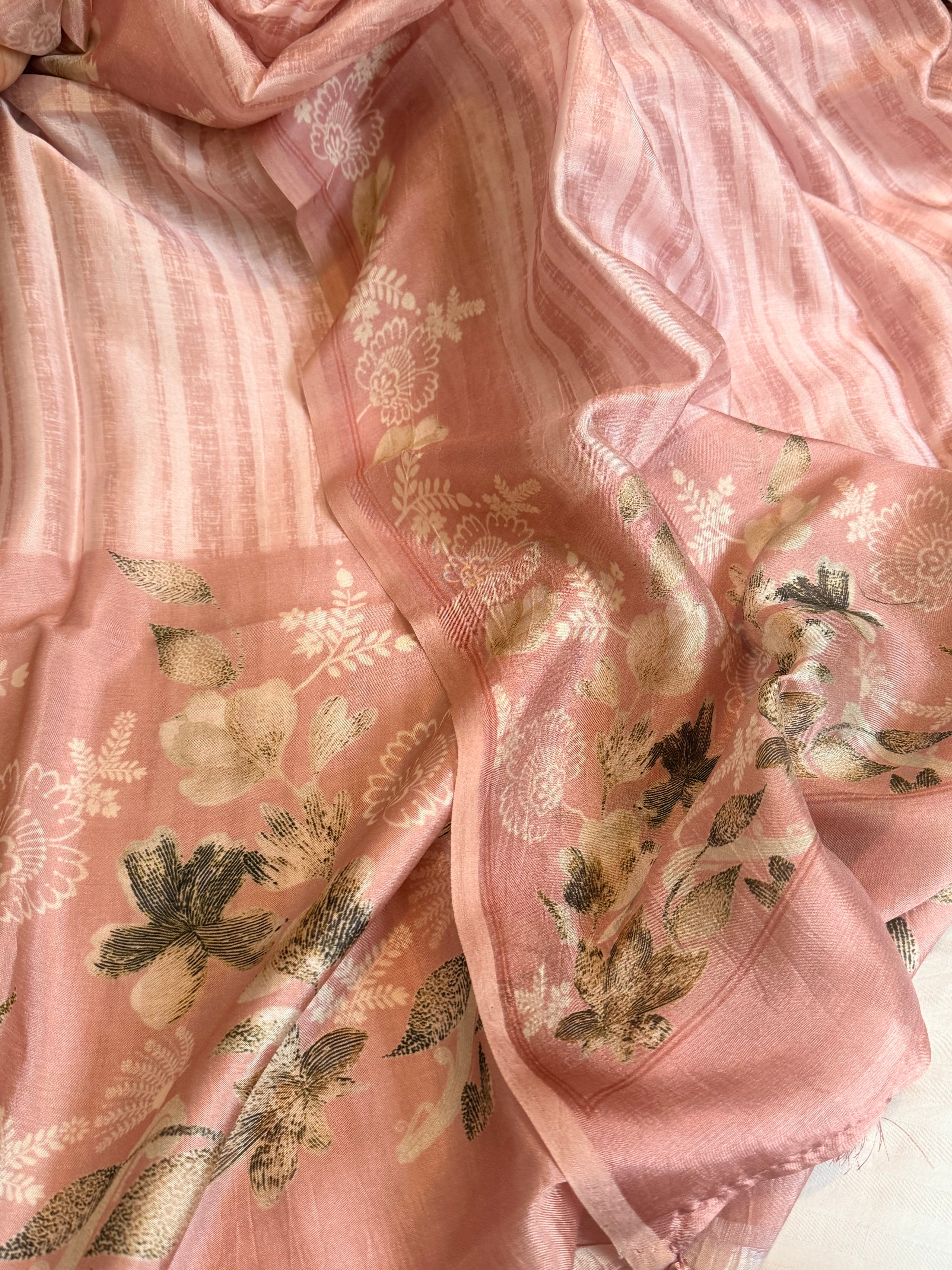 Printed spun chiniya silk kadhwa weaving suit set