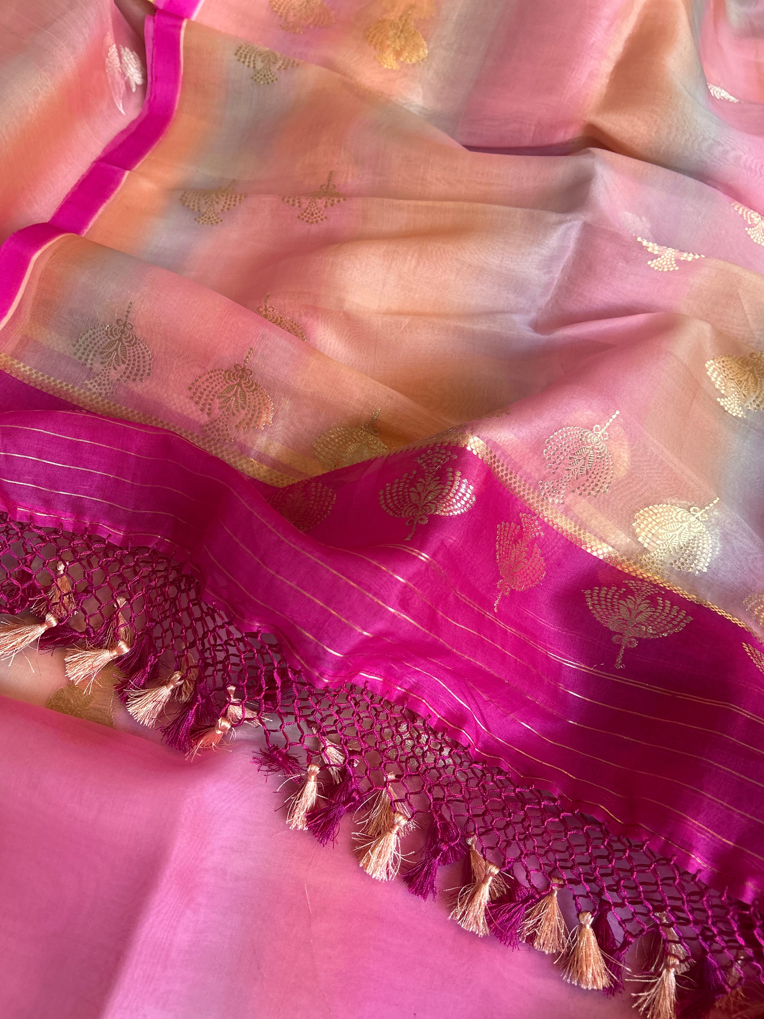 Rainbow dye banarasi kora silk kadhwa buti suit sets
