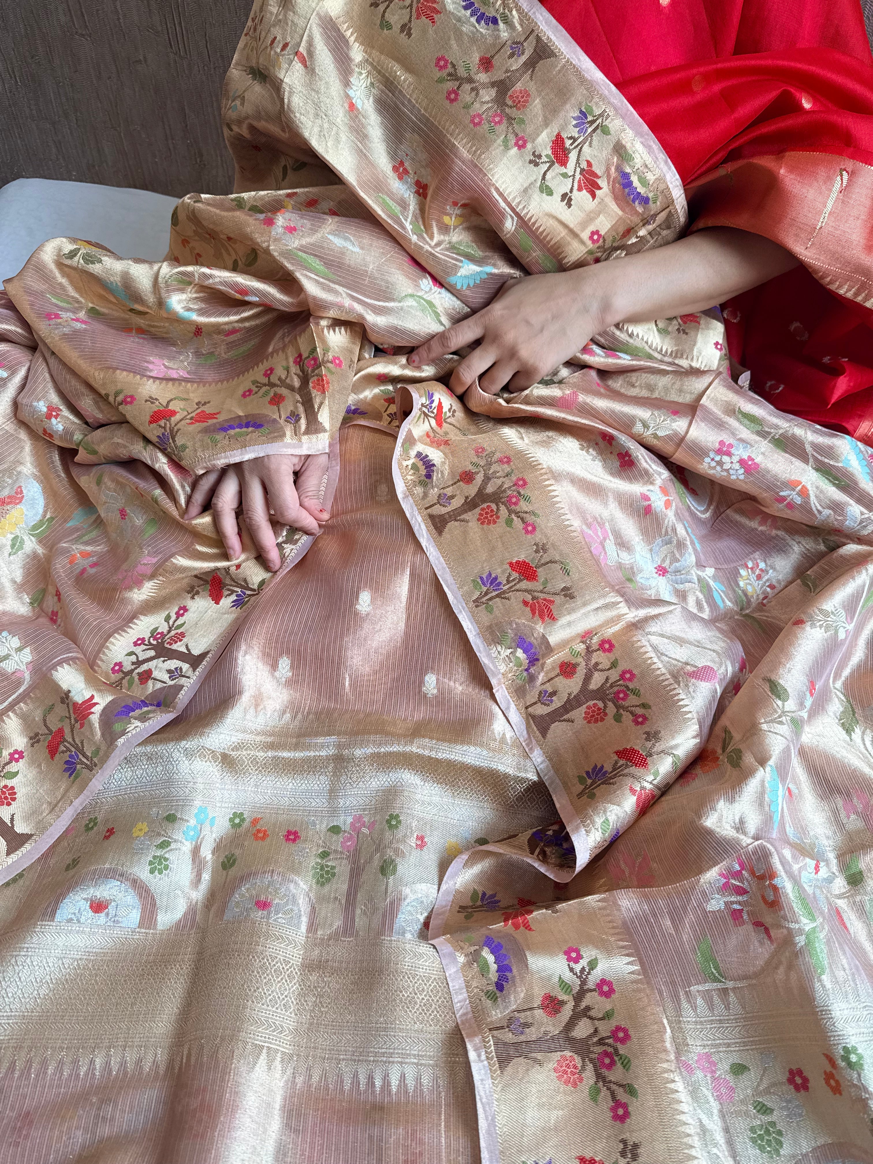 Tissue silk nude shade paithani weaving kadhwa suit set