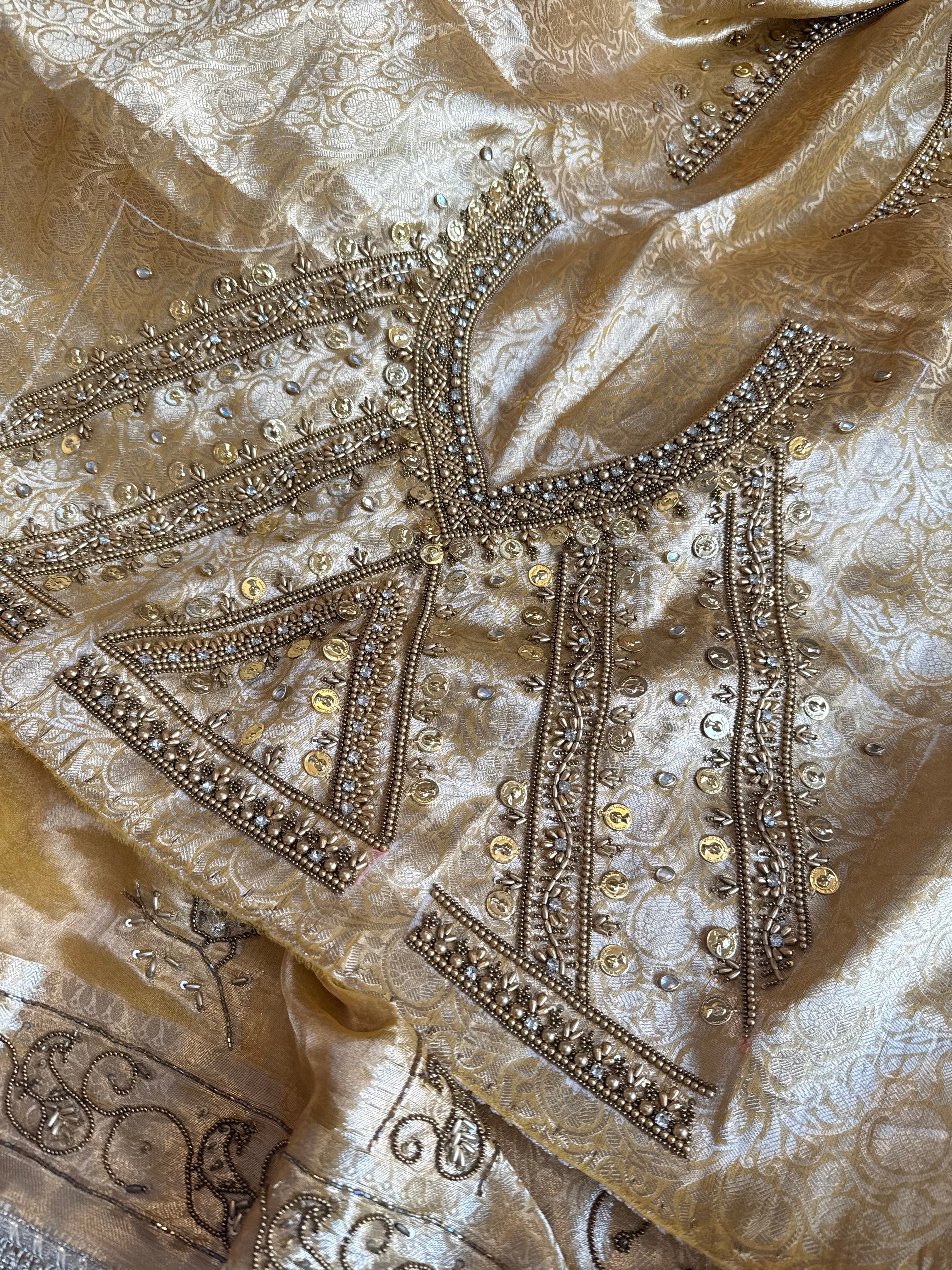 Chiraiya wali saree - Butter gold tissue silk figure motif weaving and hand embroidered saree