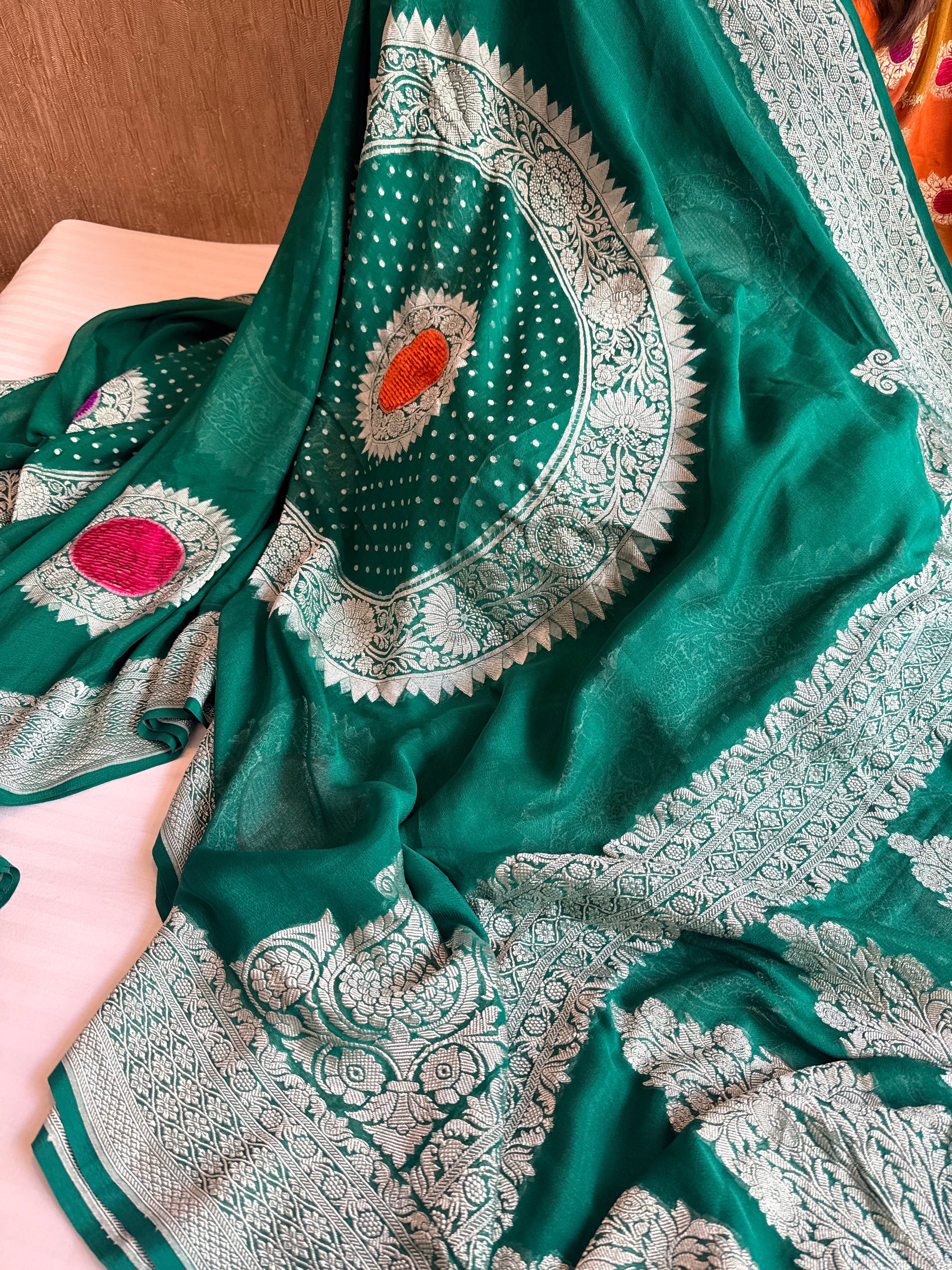 Fusion edit - Banarasi gorgette velvet meenakari kadhwa saree