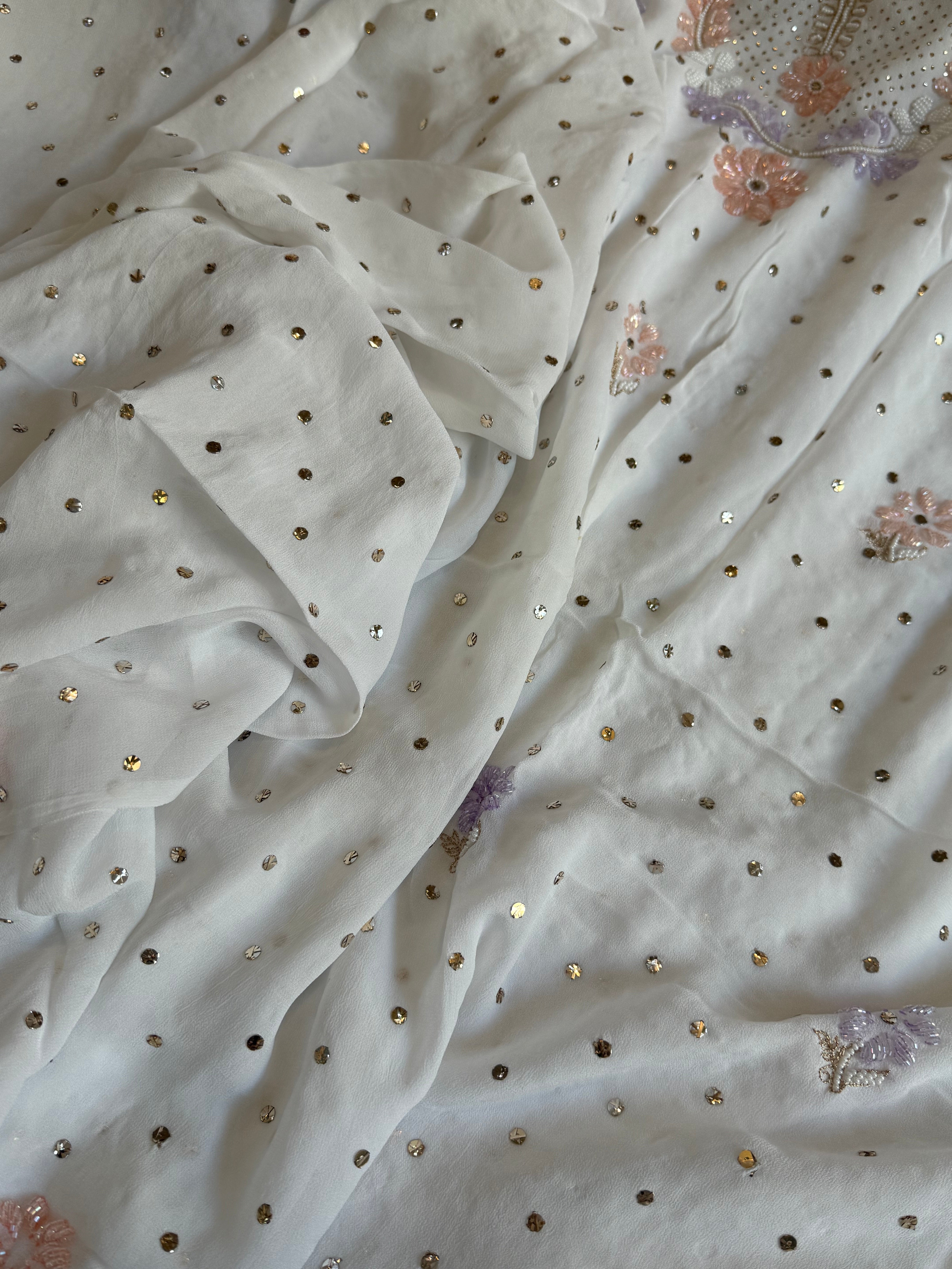 Banarasi gorgette mukaish and pearlwork hand embroidered kadhwa suits