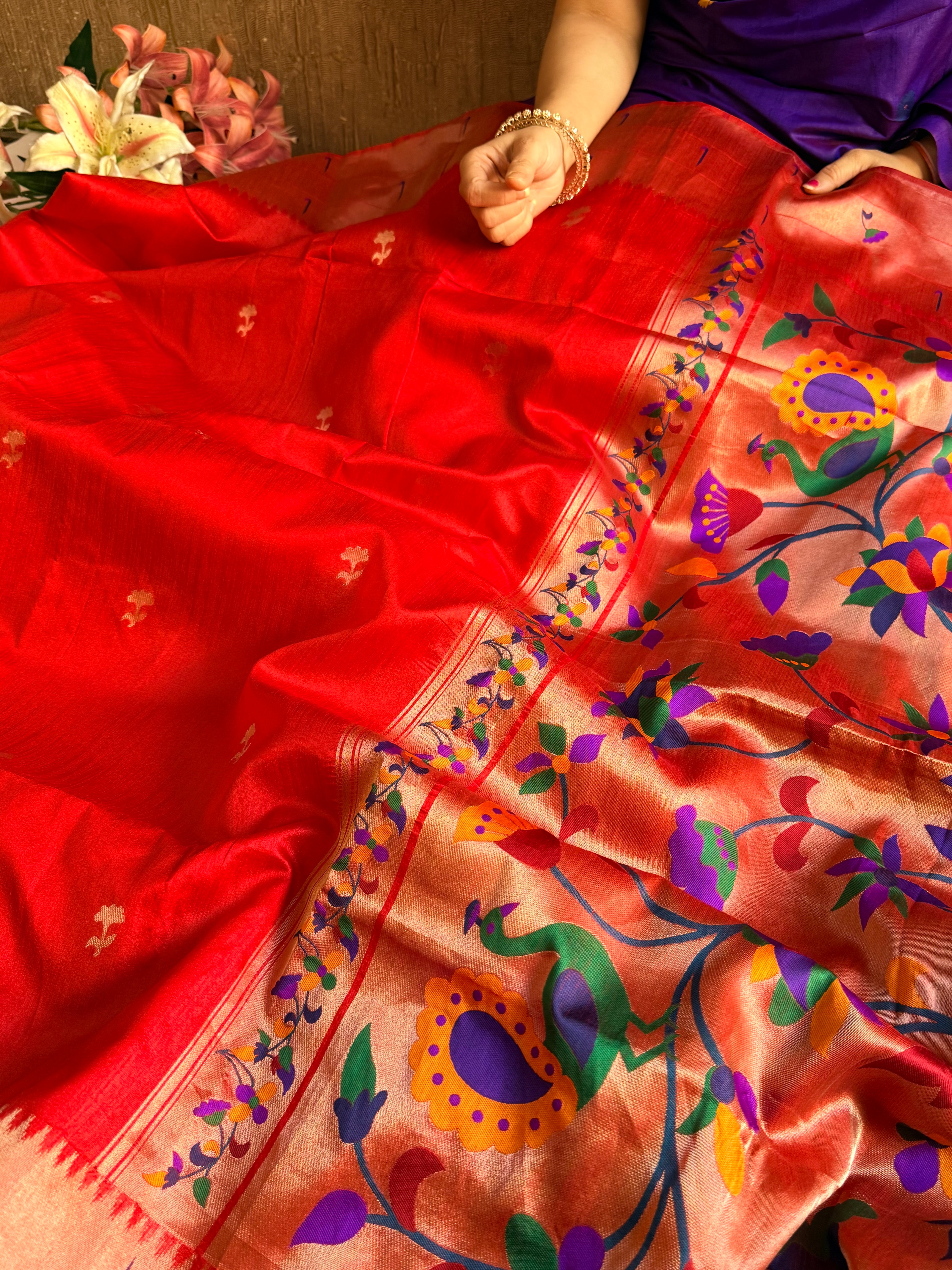 Banarasi chanderi paithani border meenakari saree