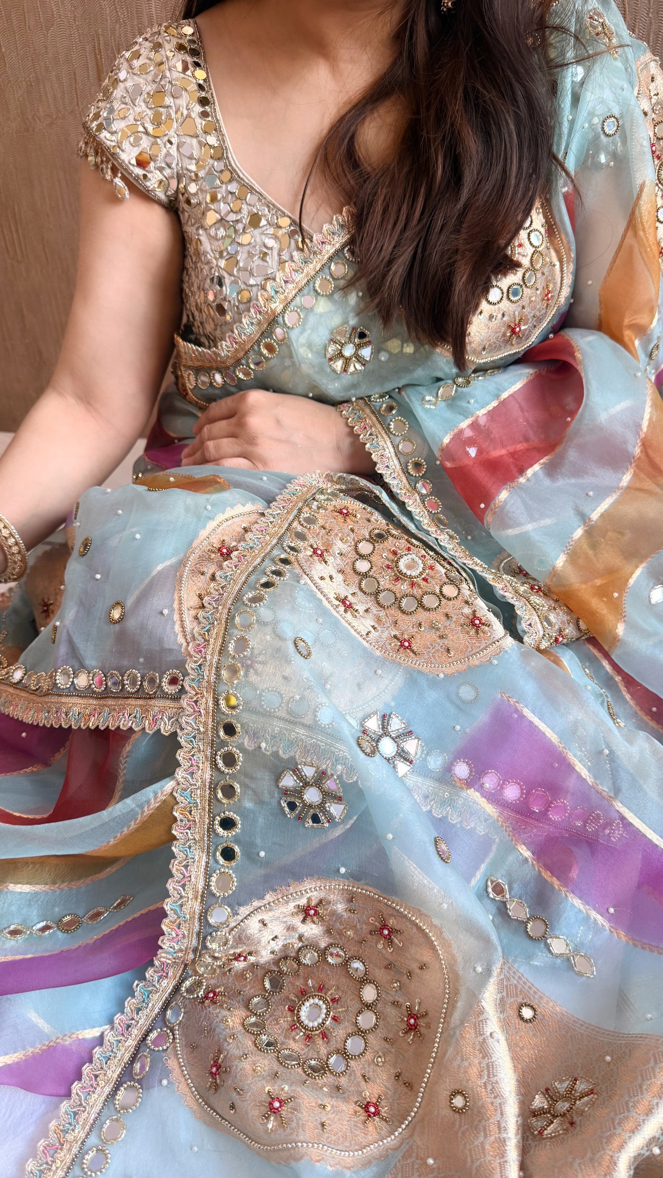Rang birangi 2.0 - Kora silk mirrorwork hand embroidered rangkaat saree