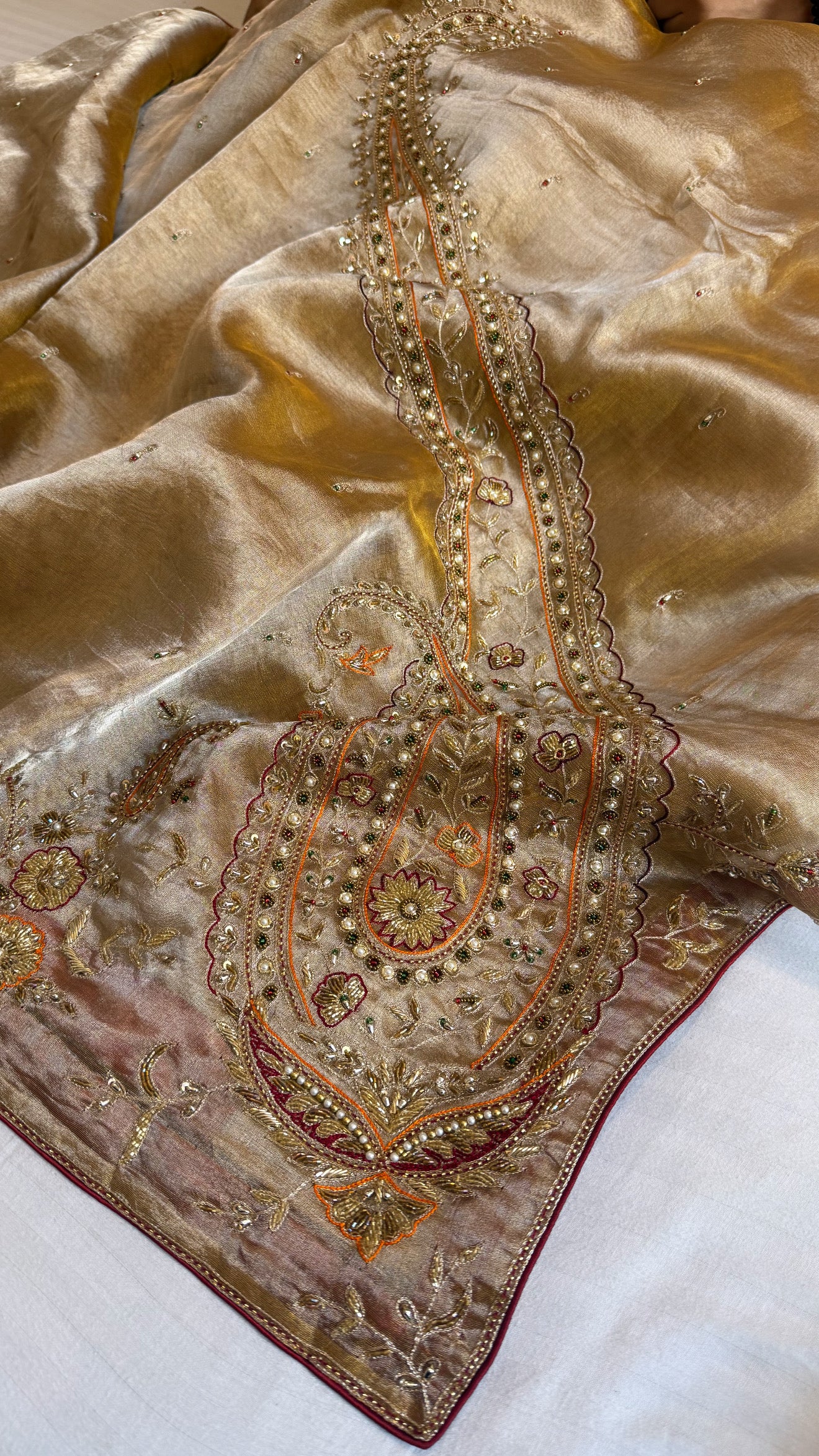 Pakeezah edit 2.0 - Molten gold zardozi hand embroidered tissue silk kadhwa saree