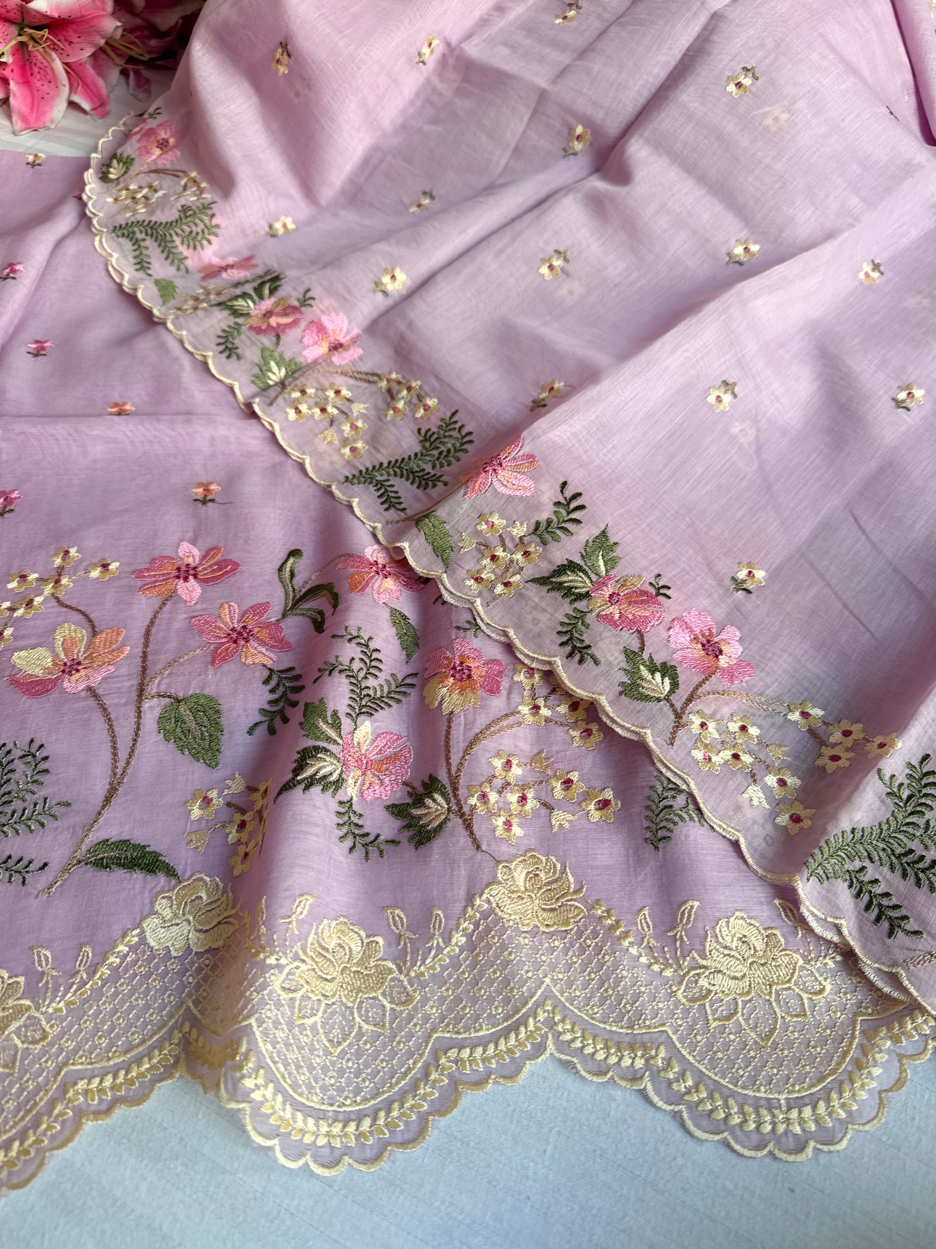 Suits under 10k - Mul cotton parsi gara hand embroidered suit set