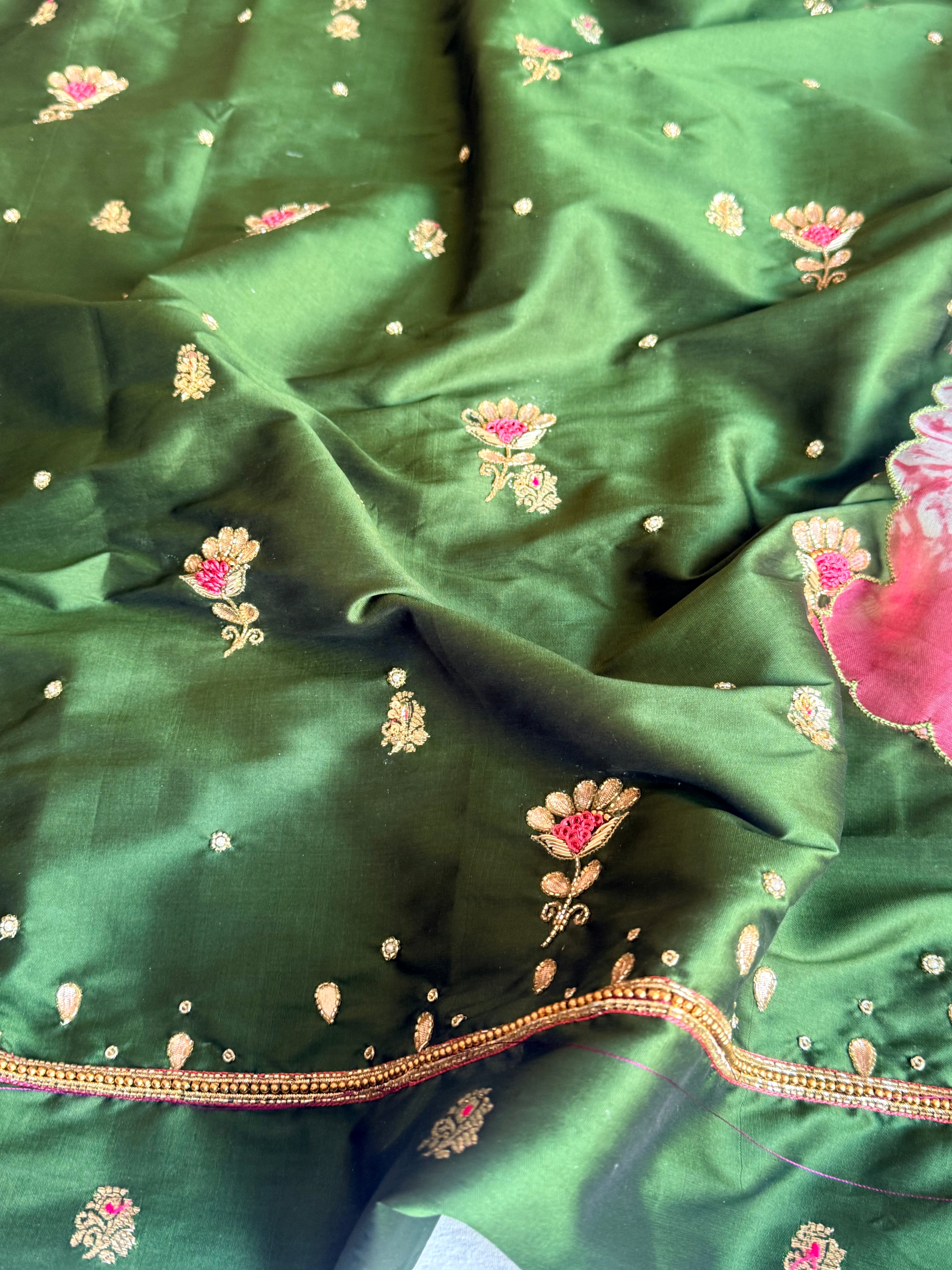 Shibori edit - Katan silk kadhwa kurta paired with hand embroidered kora shibori duppata