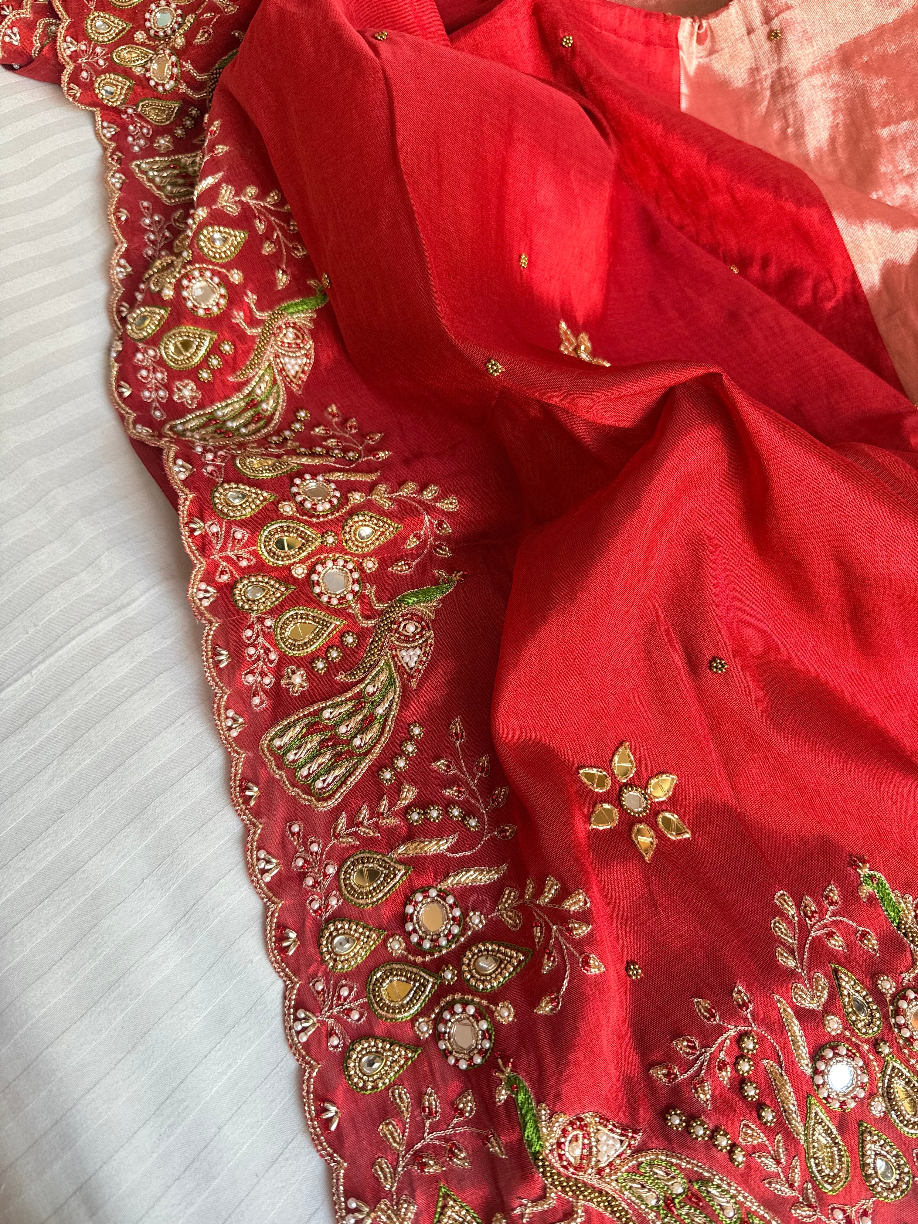 Kanjivaram banarasi tissue silk hand embroidered kadhwa saree with katan silk blouse