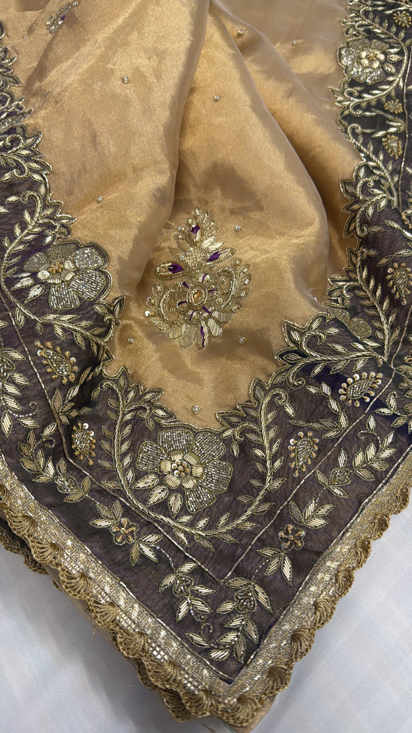 Banarasi heavy zardozi border tissue silk hand embroidered saree