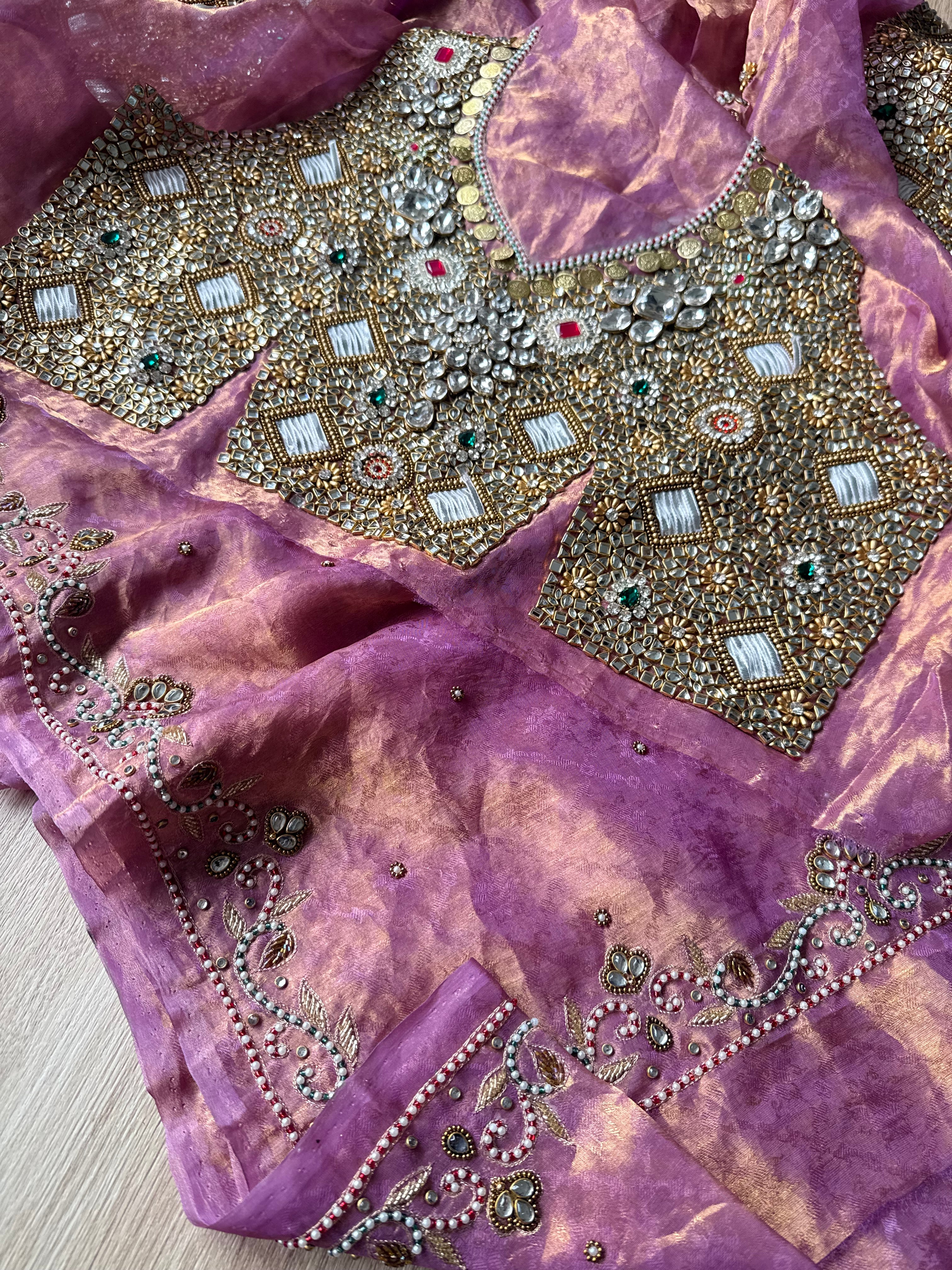Jadauwork tissue tanchoi silk hand embroidered kadhwa saree