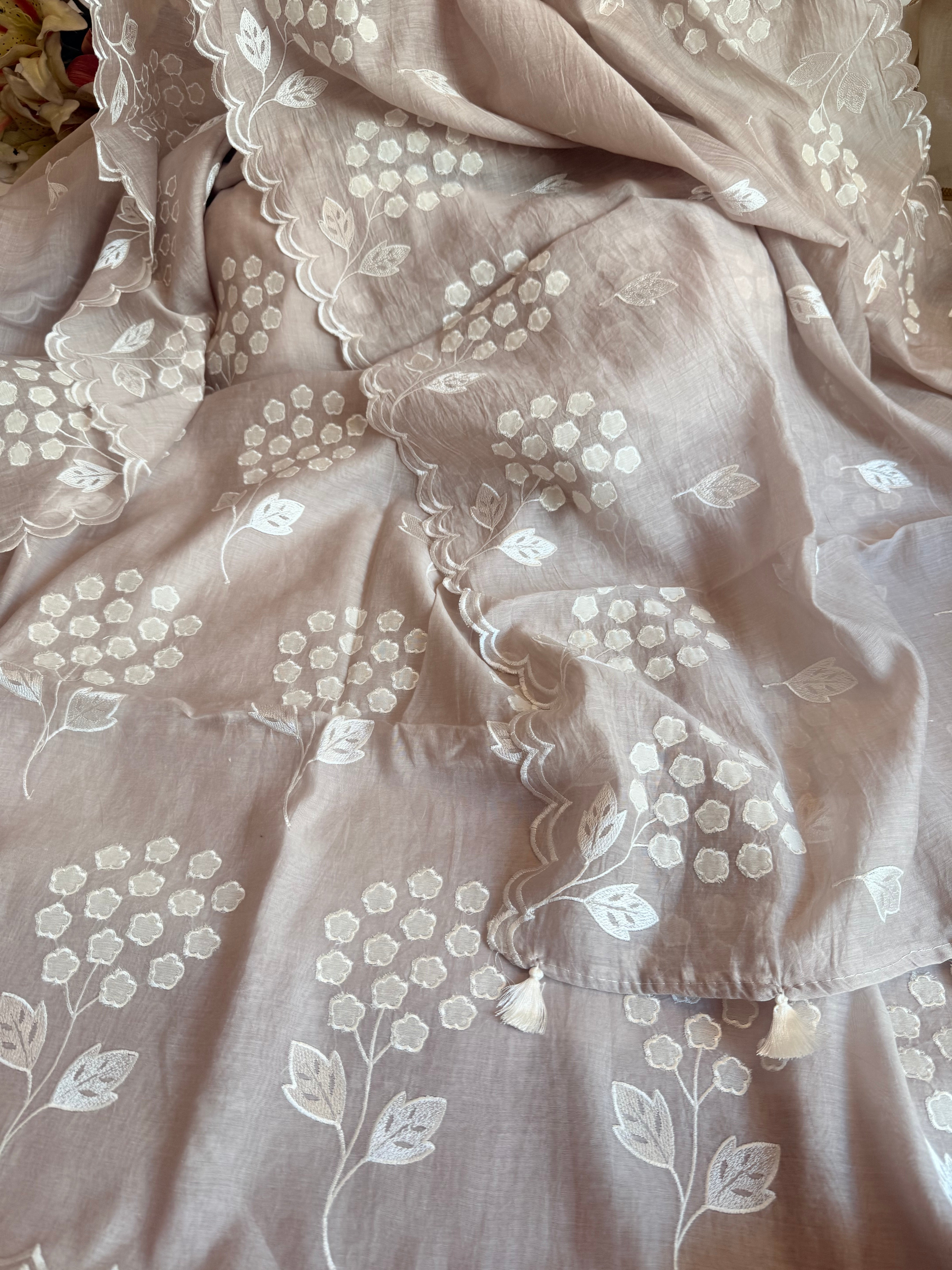 Alia bhatt inspired banarasi mulmul appliqué work suit set