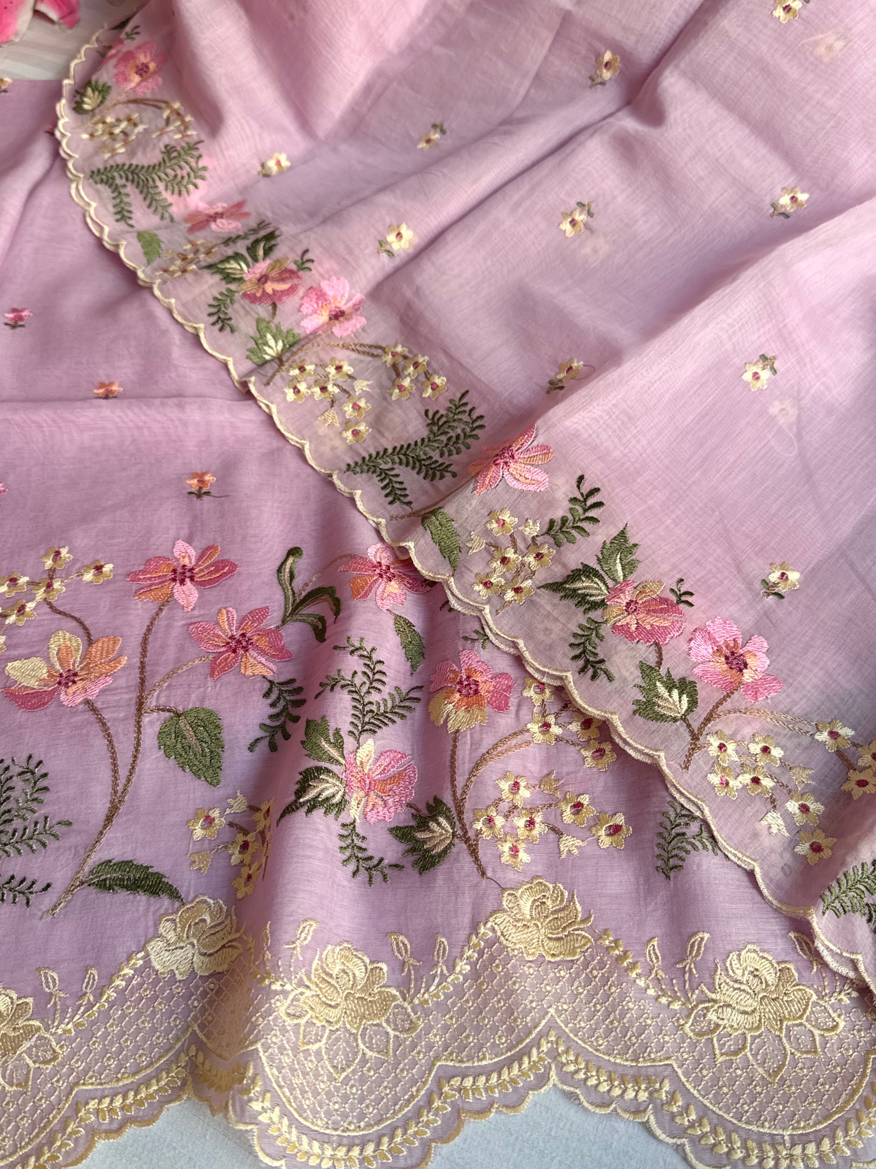 Suits under 10k - Mul cotton parsi gara hand embroidered suit set