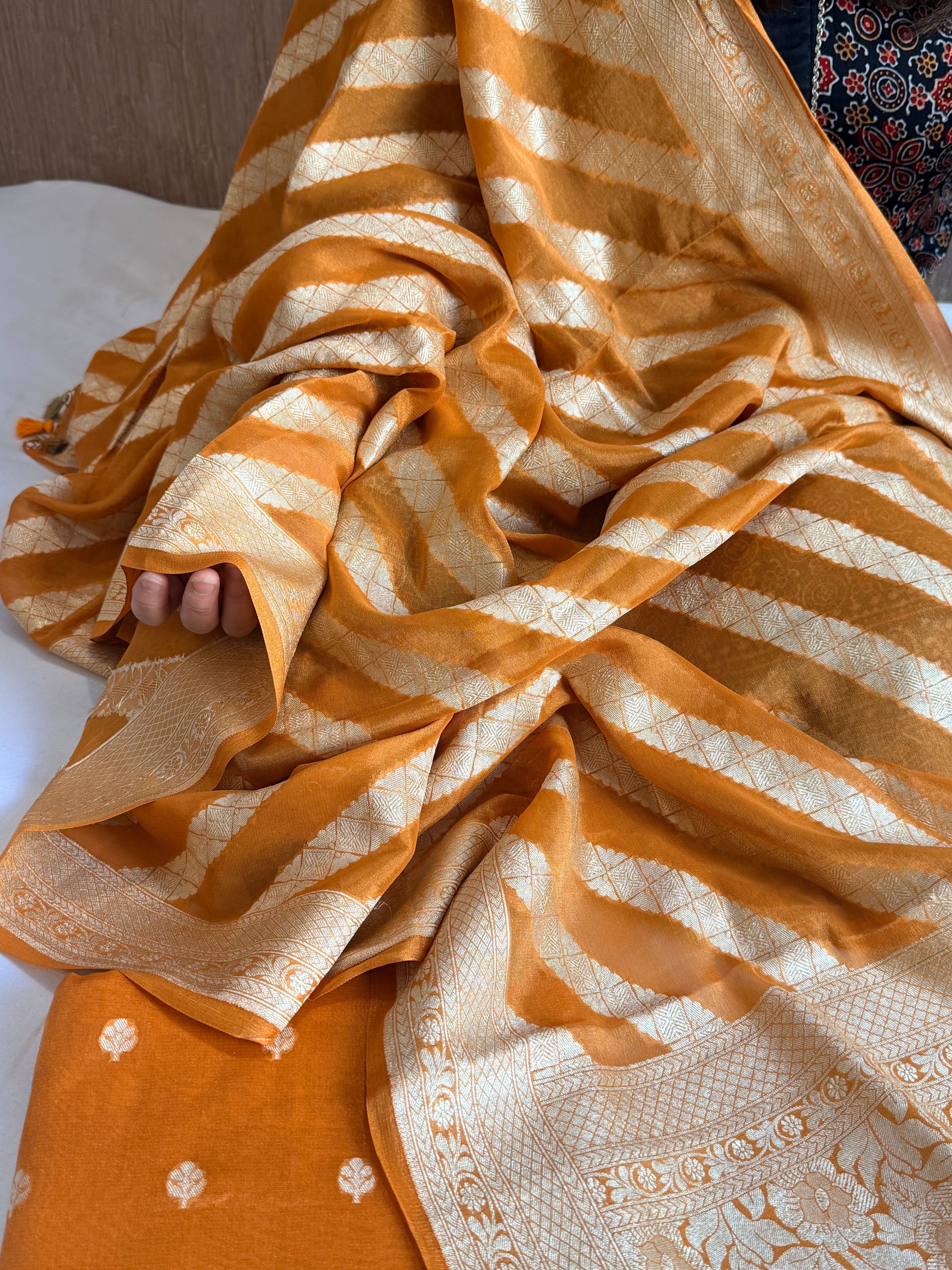 Haldi yellow tissue gorgette banarasi kadhwa suit set