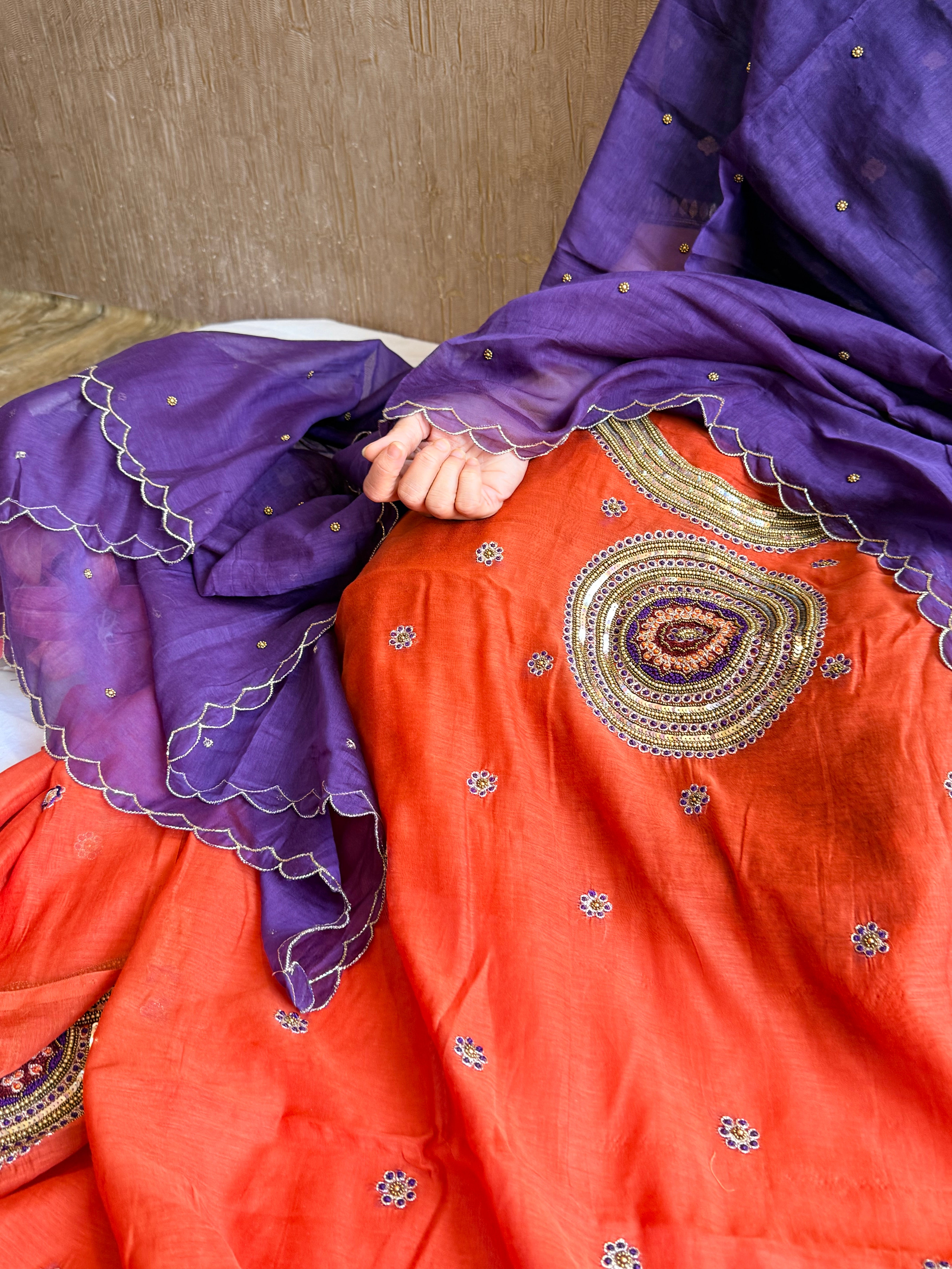 Mul cotton mandala inspired hand embroidered kadhwa suit set
