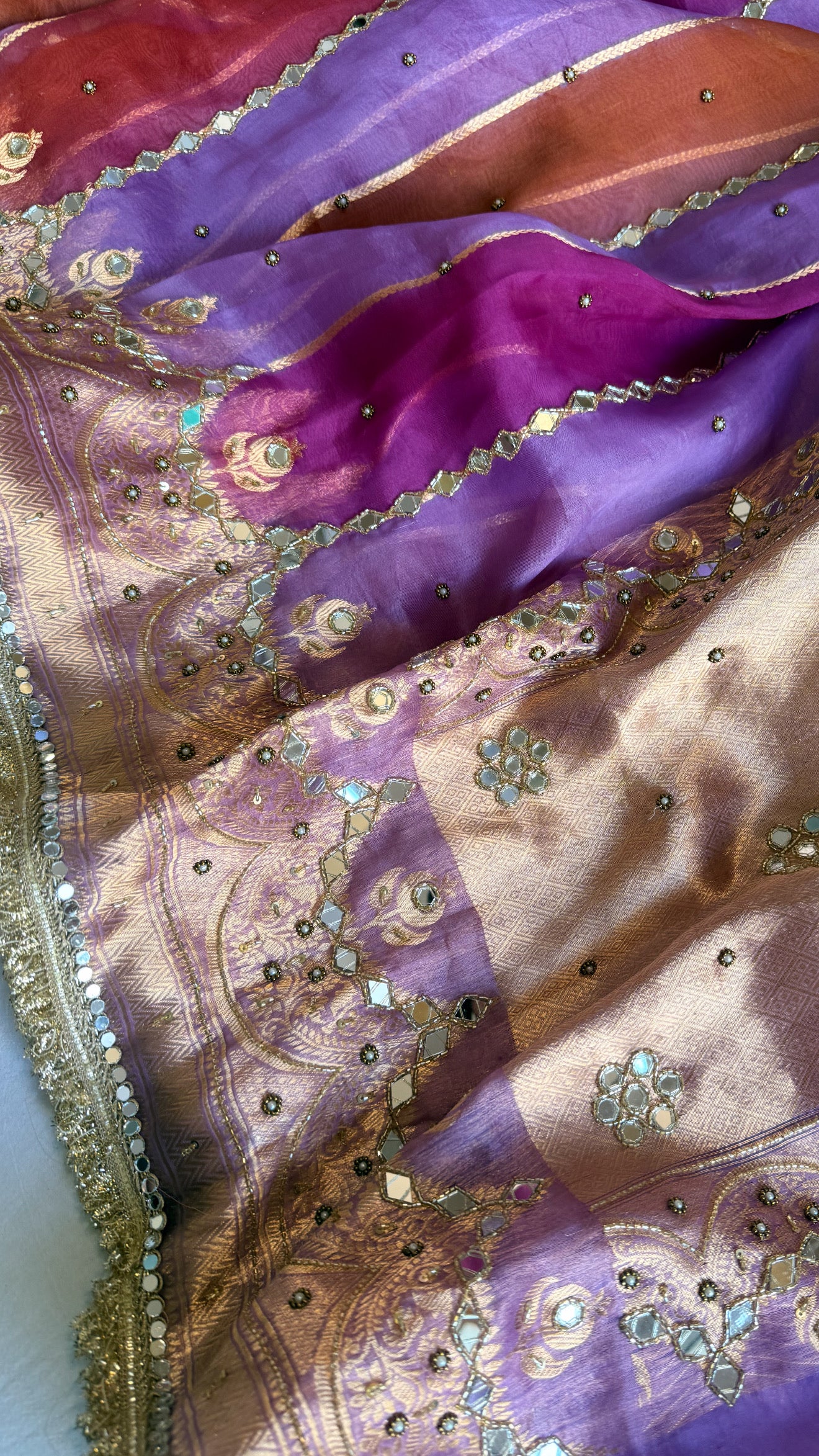 Rang birangi 2.0 - Kora silk mirrorwork hand embroidered rangkaat saree