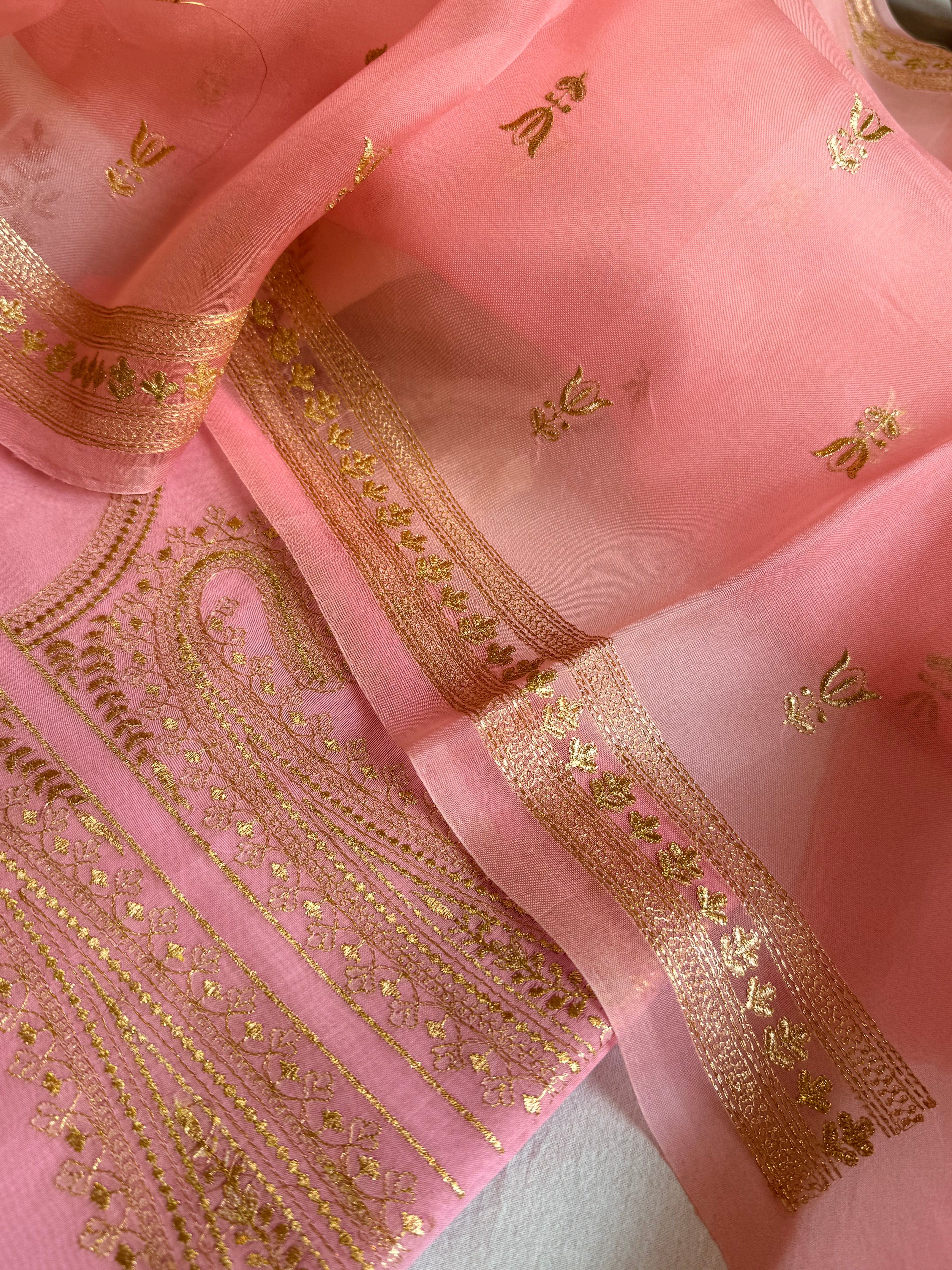 Mul cotton aariwork hand embroidered banarasi suit set