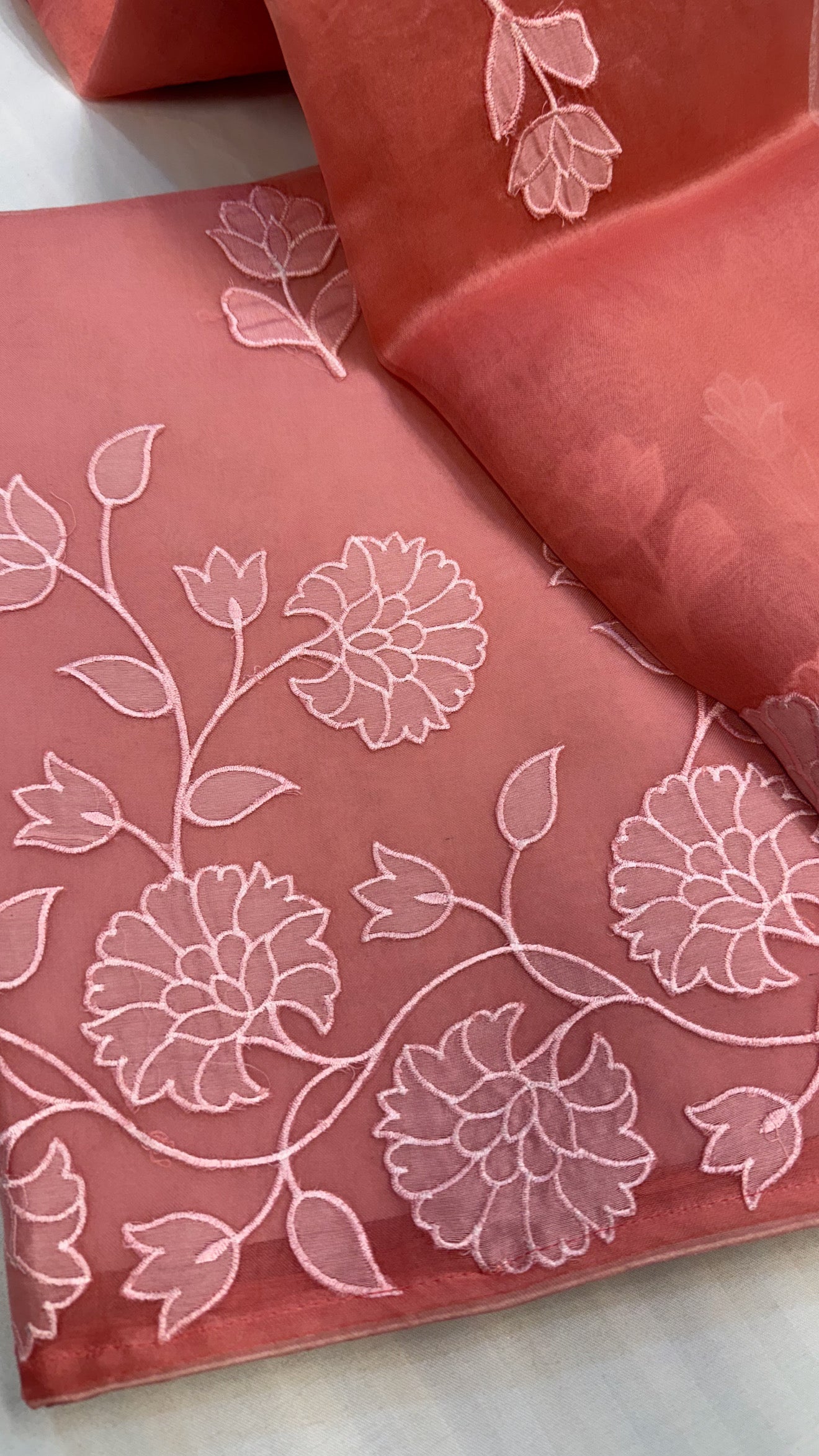 Kora silk appliqué work hand embroidered kadhwa suit set