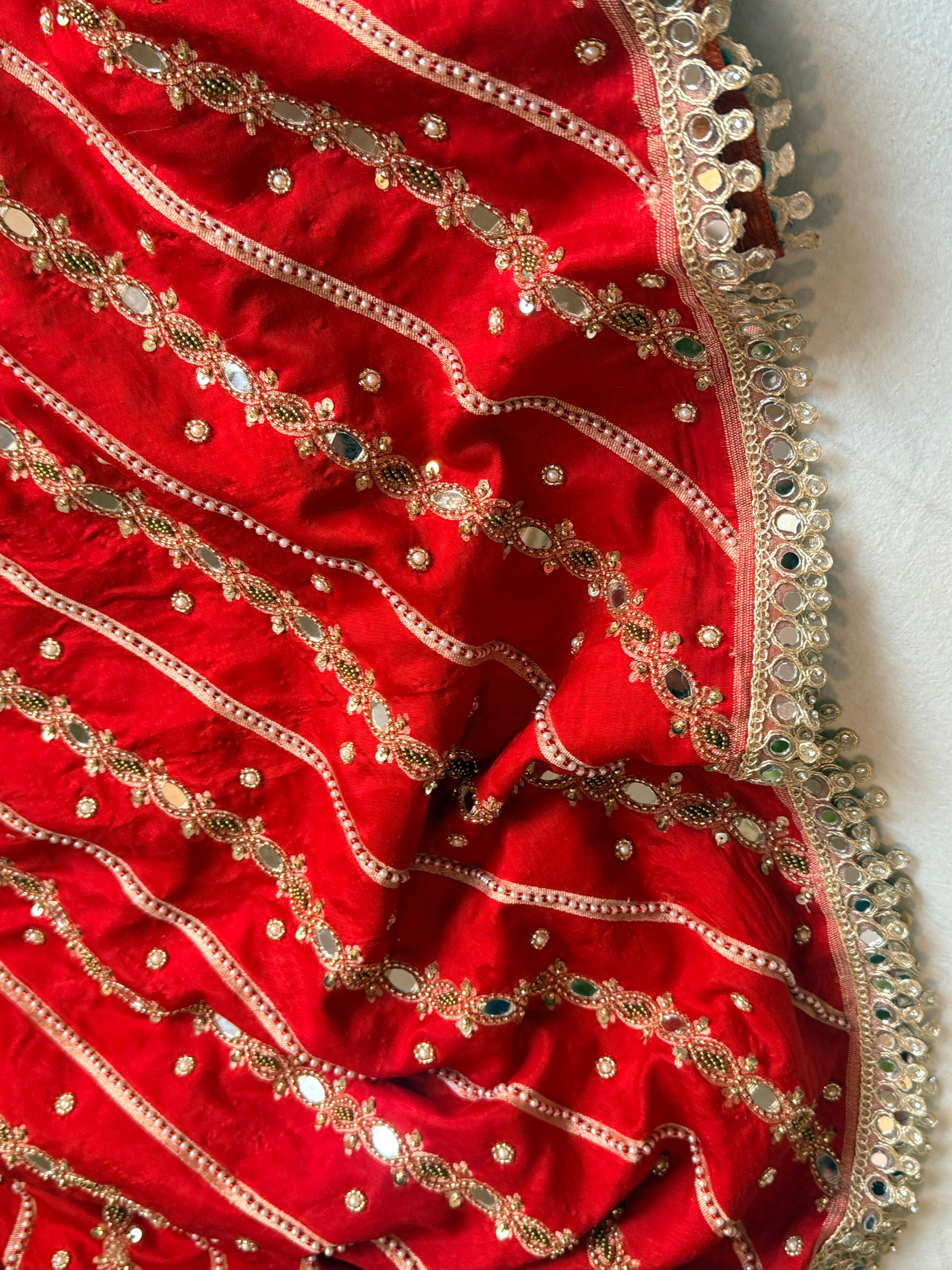 Spun chiniya silk mirrorwork hand embroidered banarasi saree