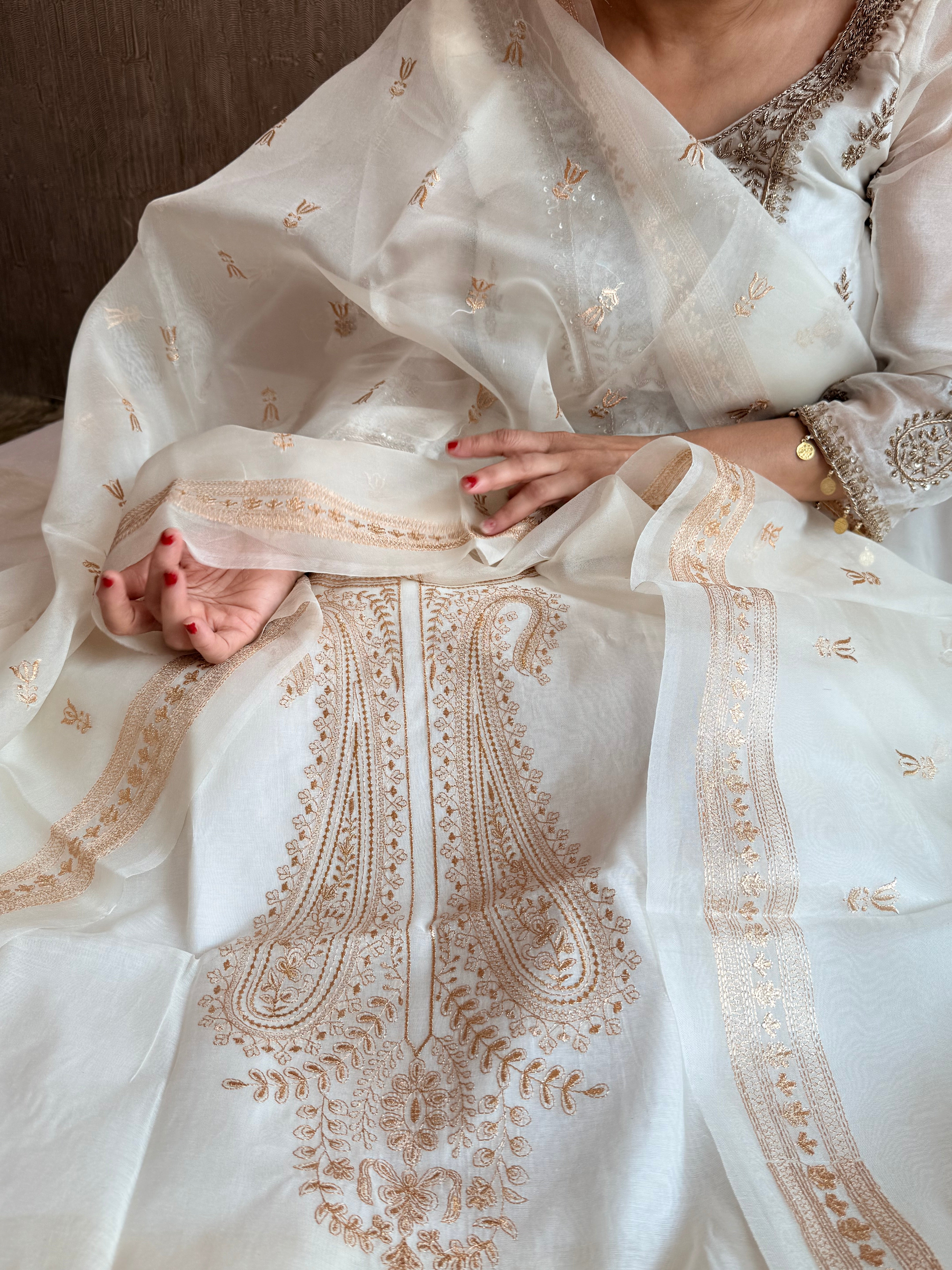 Mul cotton aariwork hand embroidered banarasi suit set