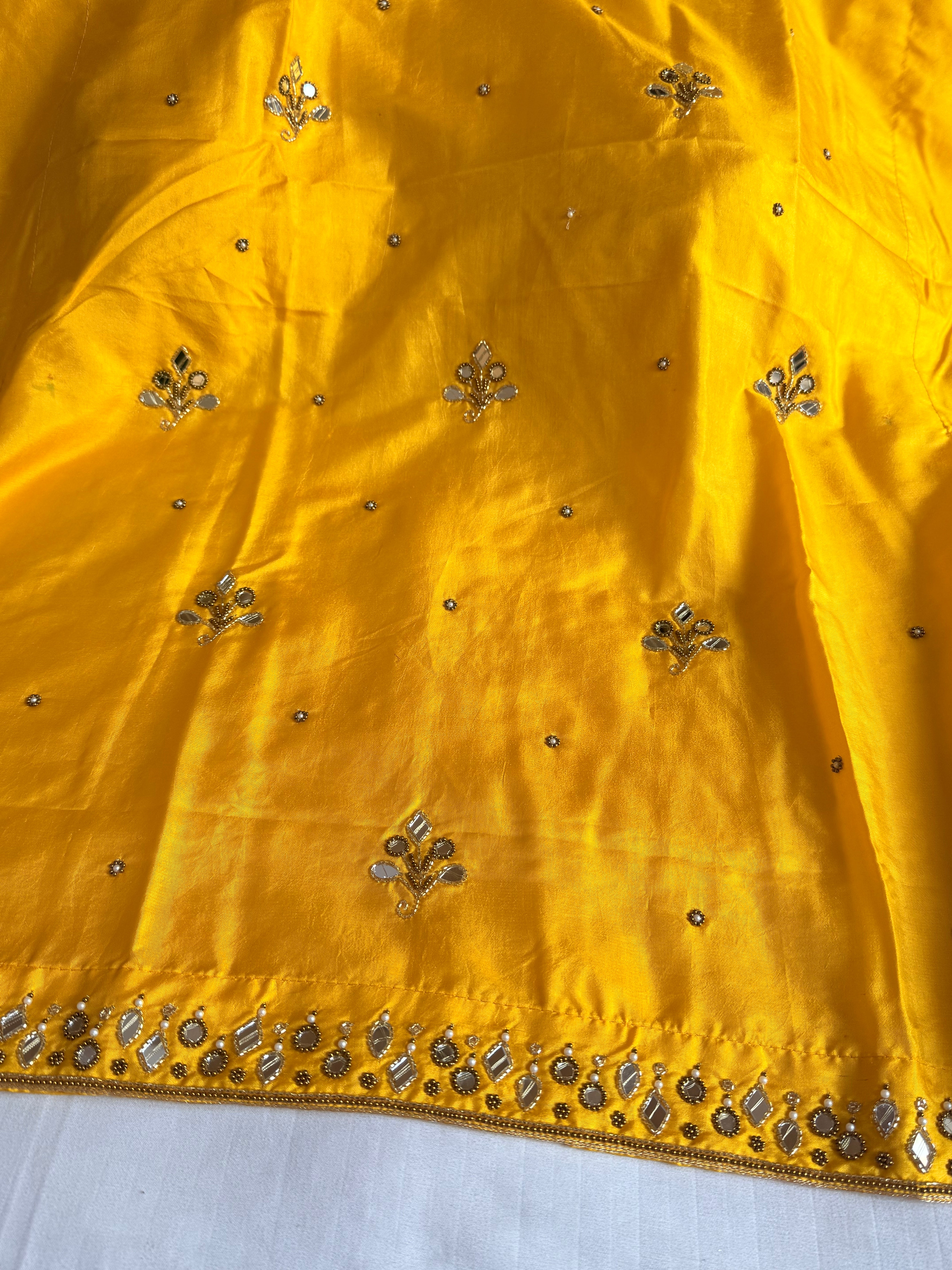 Mashru satin silk banarasi mirrorwork free size kaftan set with bottom