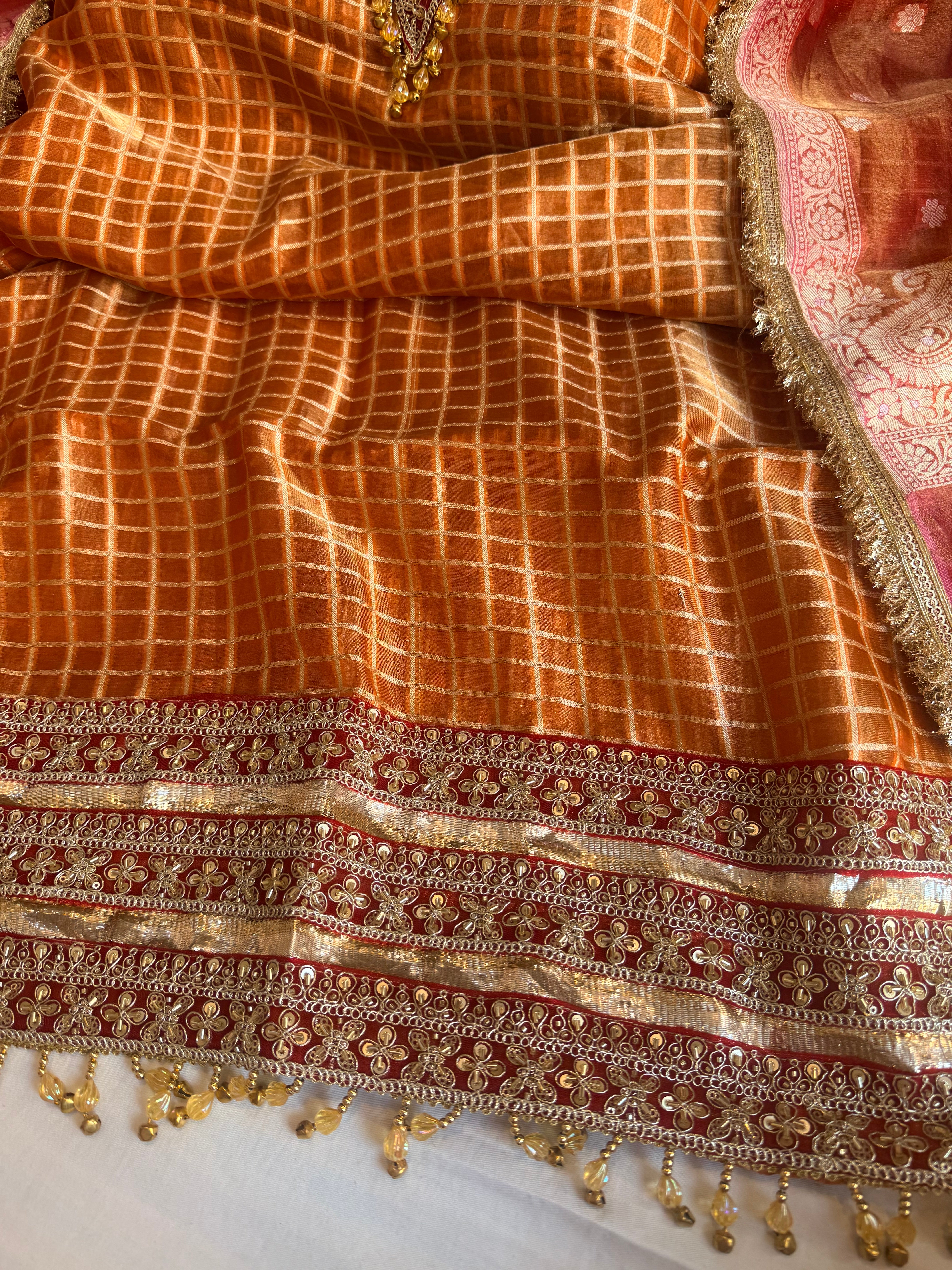 Banarasi tissue silk lampiwork chap dye hand embroidered embellished suit set