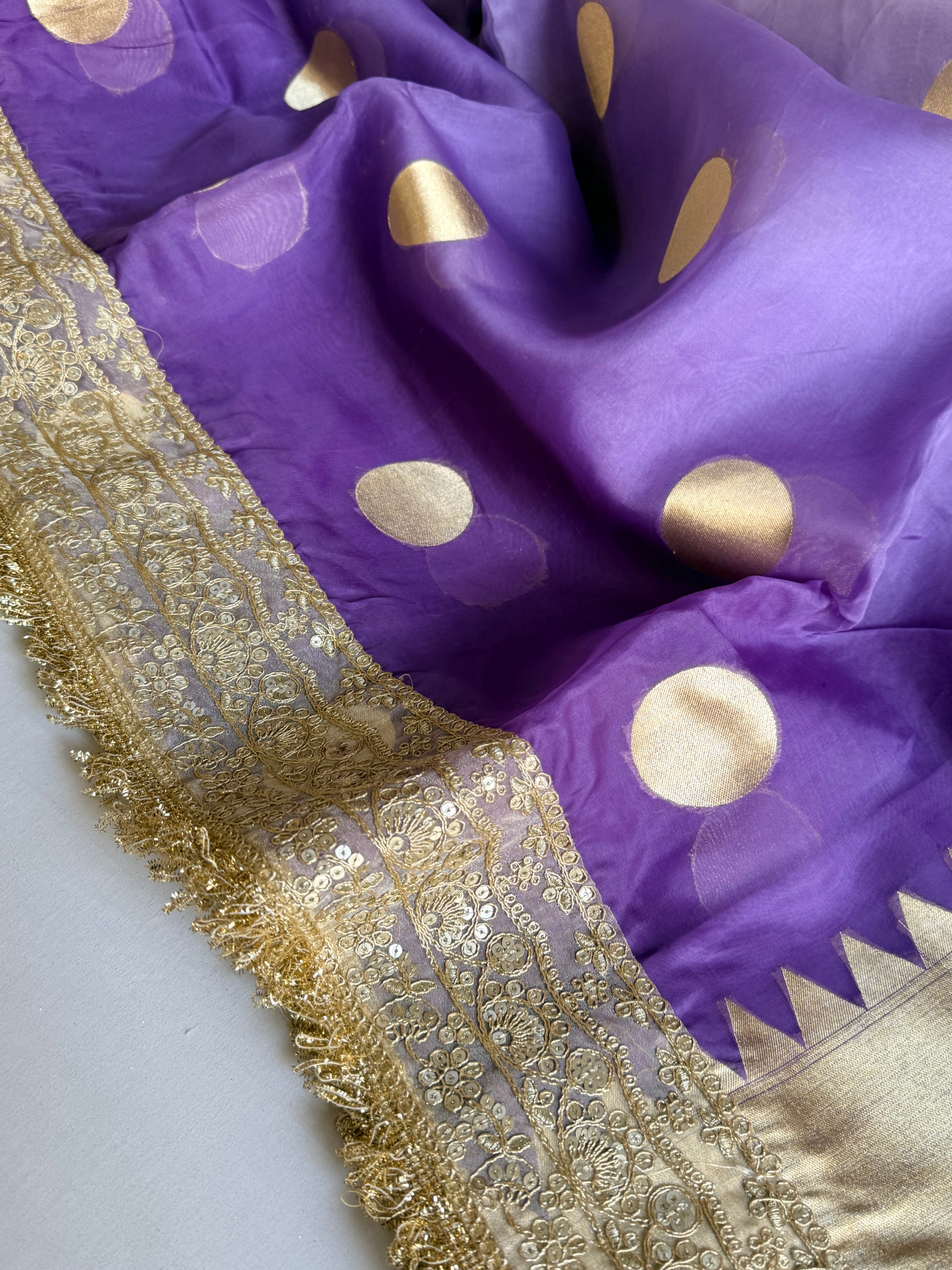 Banarasi leela ombre lilac kora silk kadhwa saree