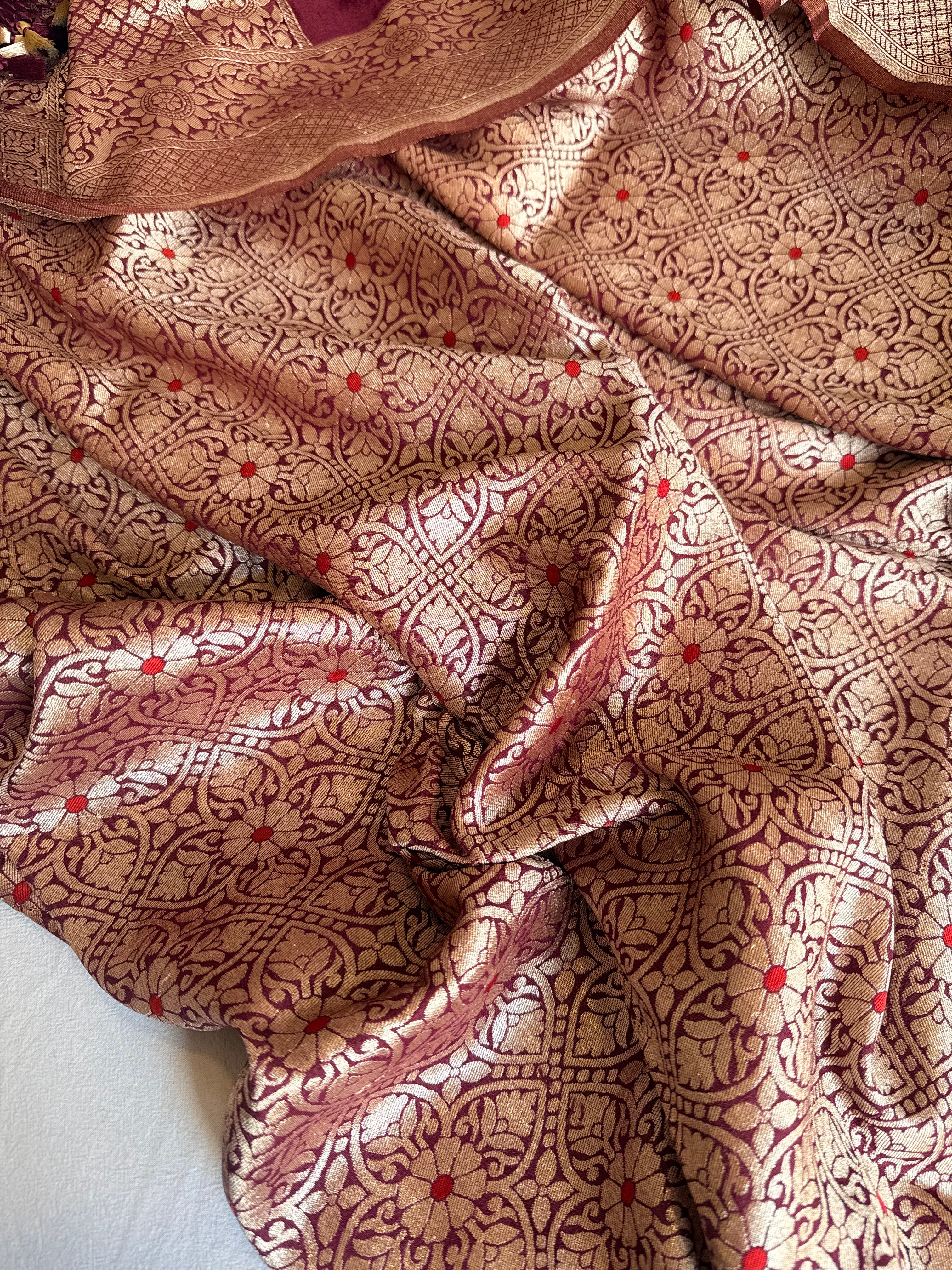 Bergundy brown moonga brocade ambose meenakari suit set