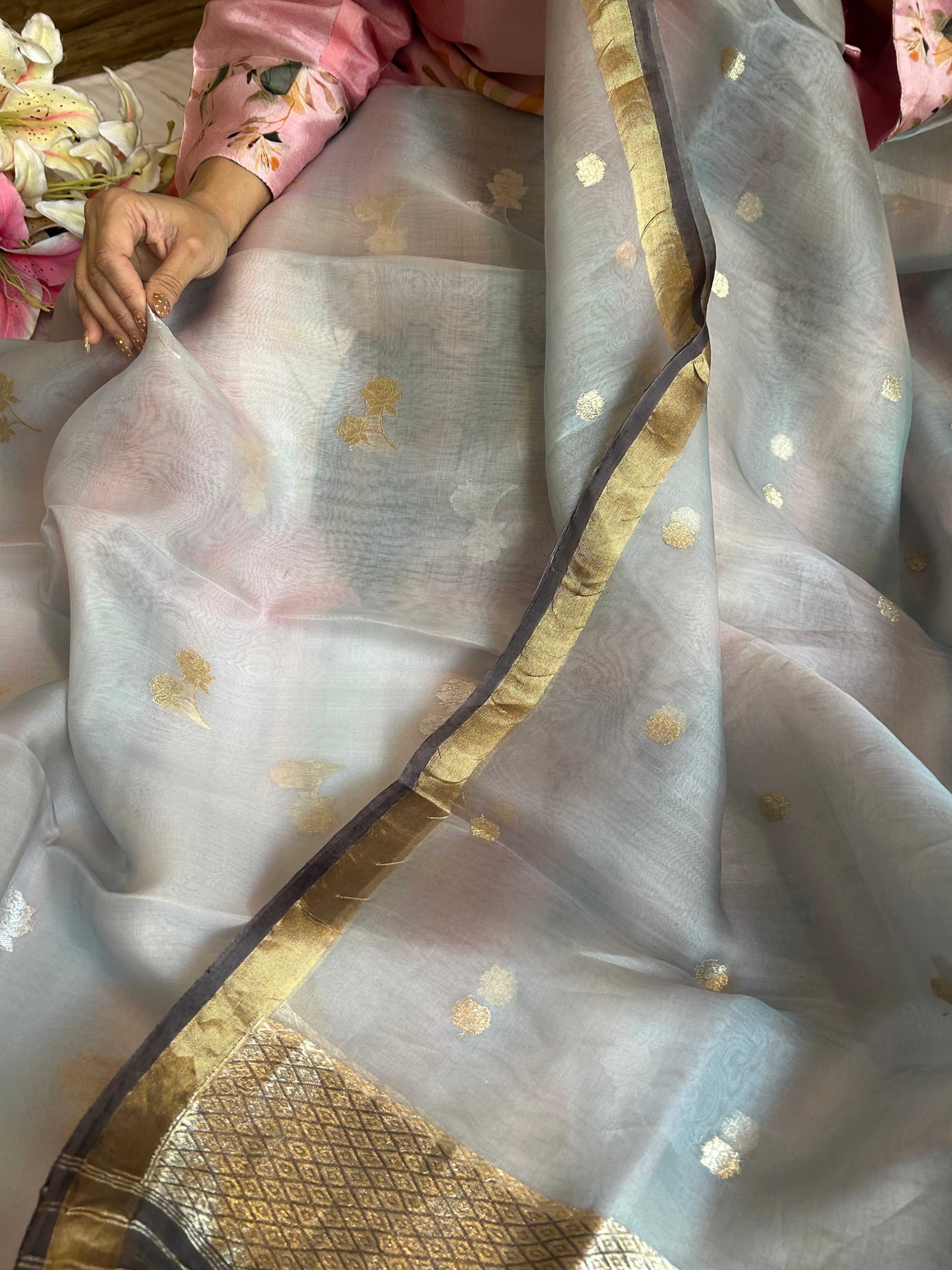 Rainbow dye banarasi kora silk kadhwa buti suit sets