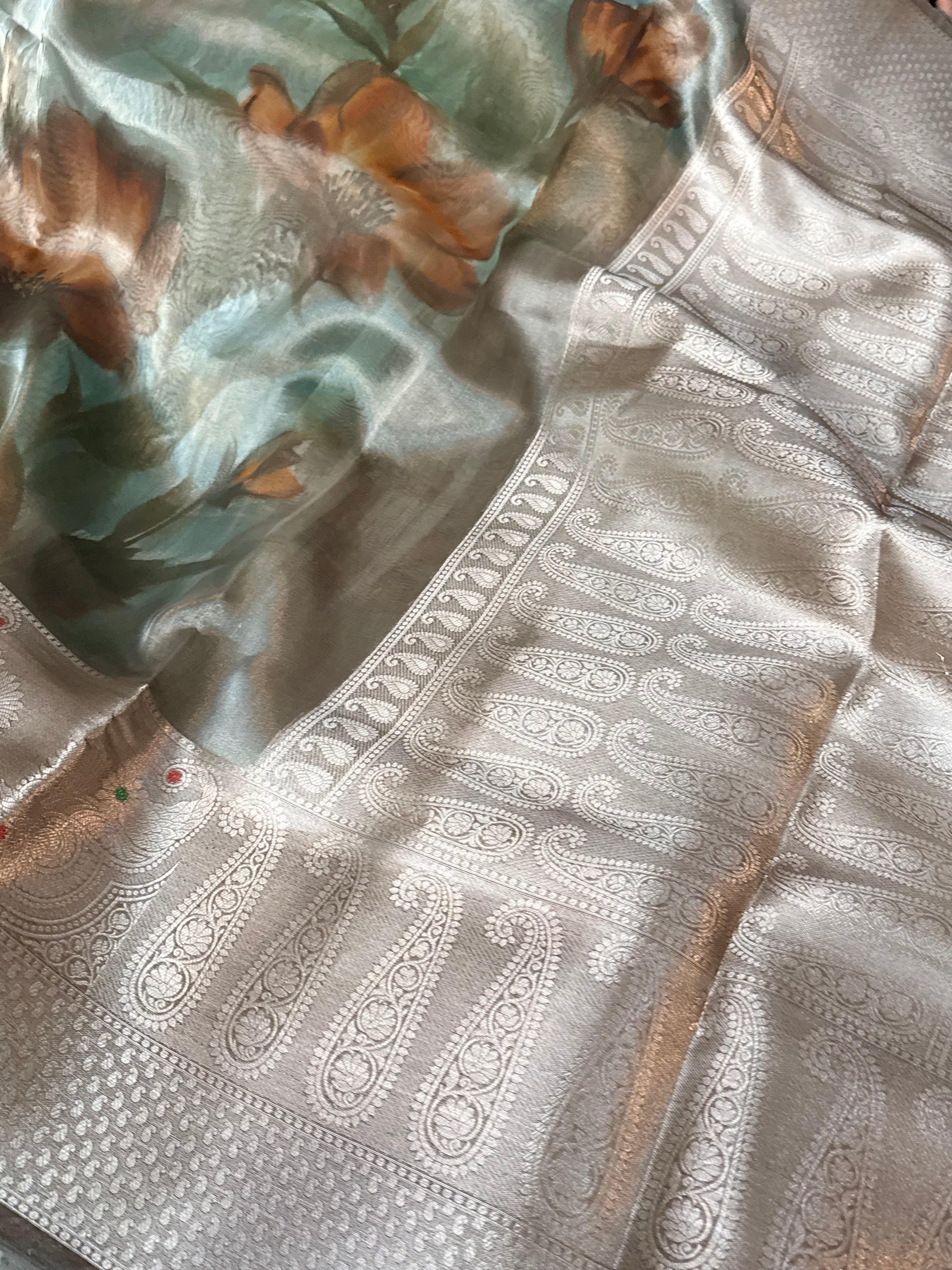 Tissue silk handbrush dyed kadhwa weaving banarasi saree