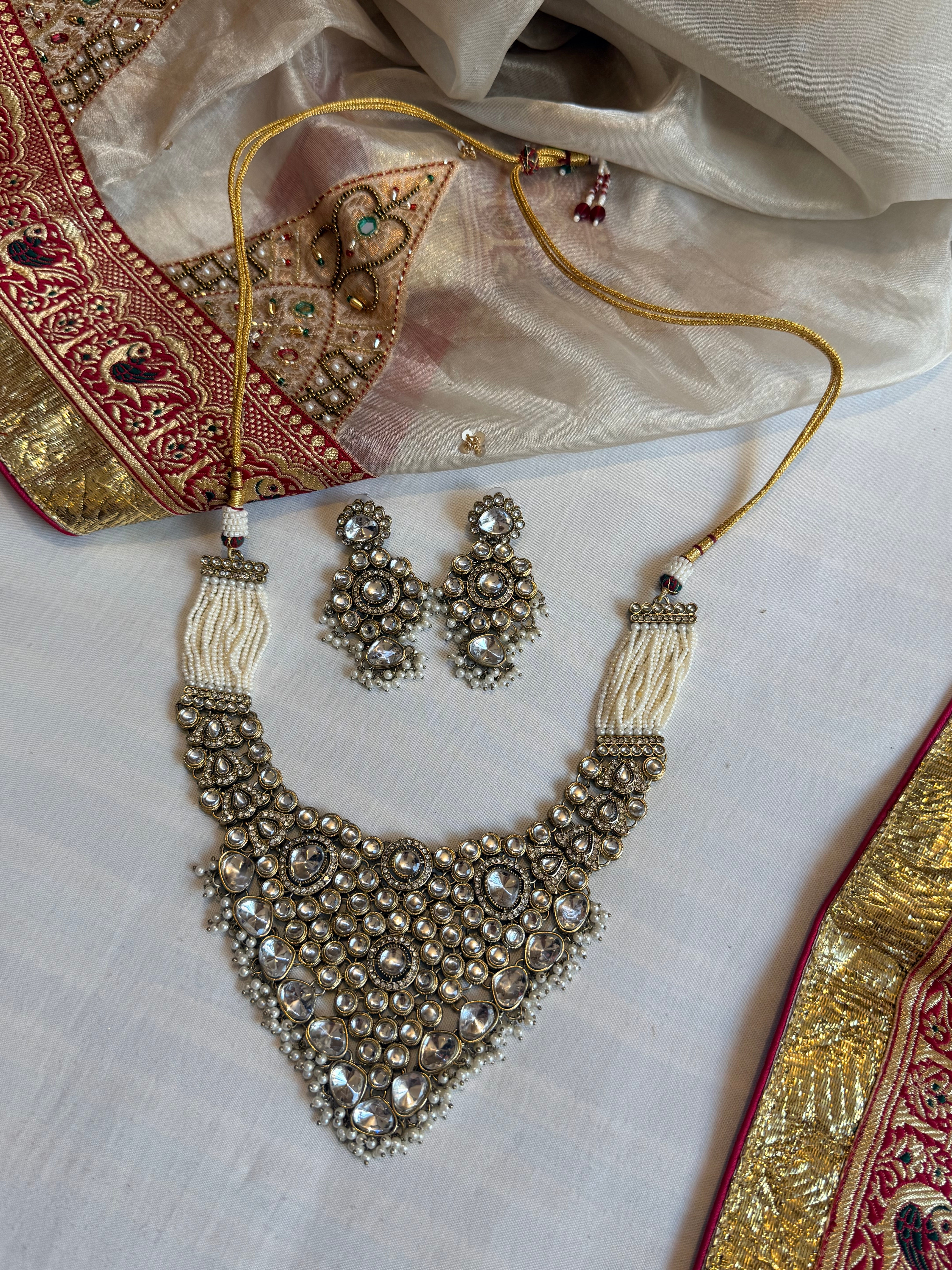 CHANDBALI POLKI NECKLACE AND EARING SET